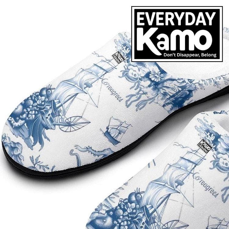 Women's Coreagreens Chinoiserie Nautical Cotton Slippers - Cozy Home Comfort & Style