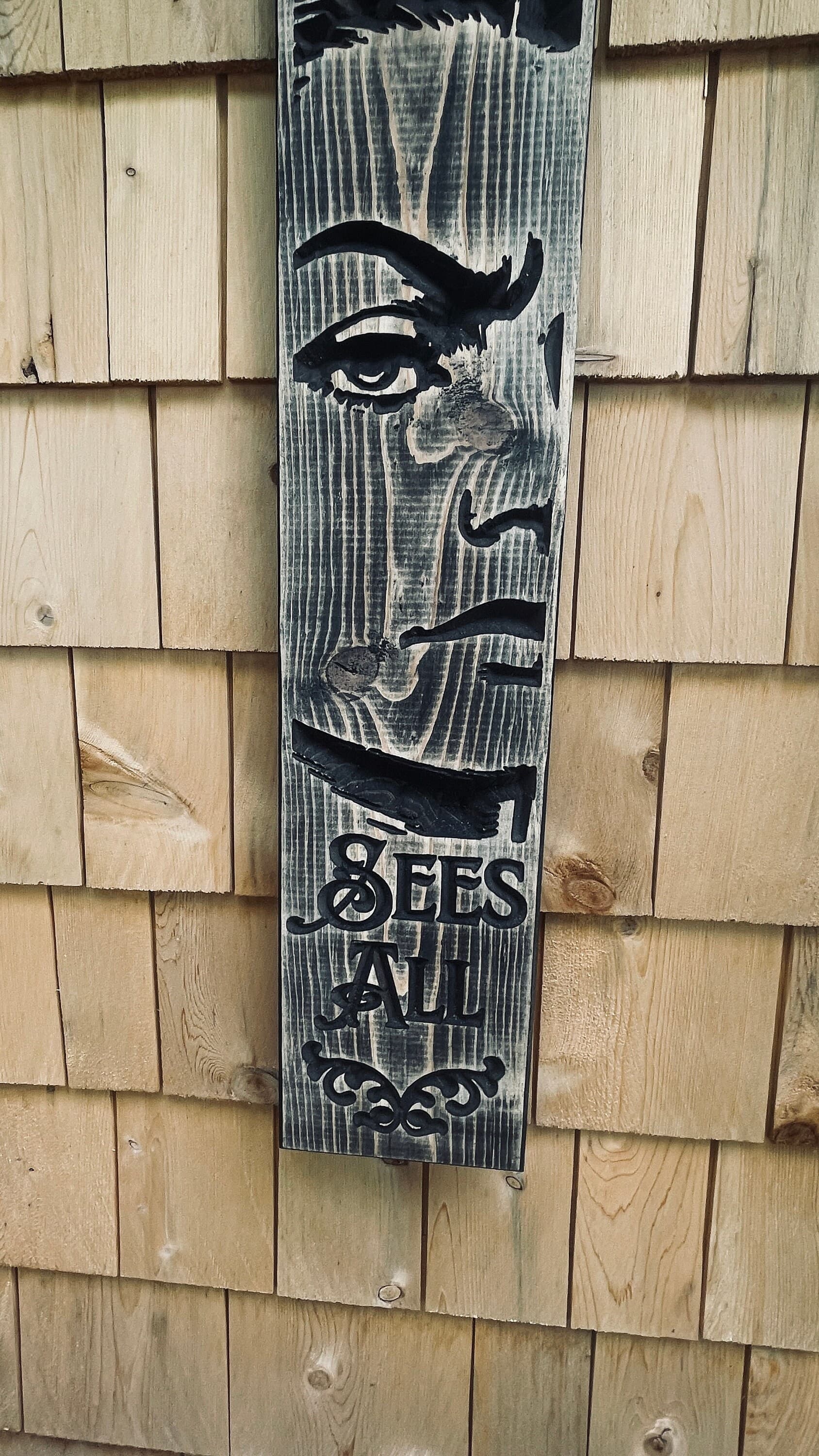 Mom Sees All Real Pine Wood Carved Sign