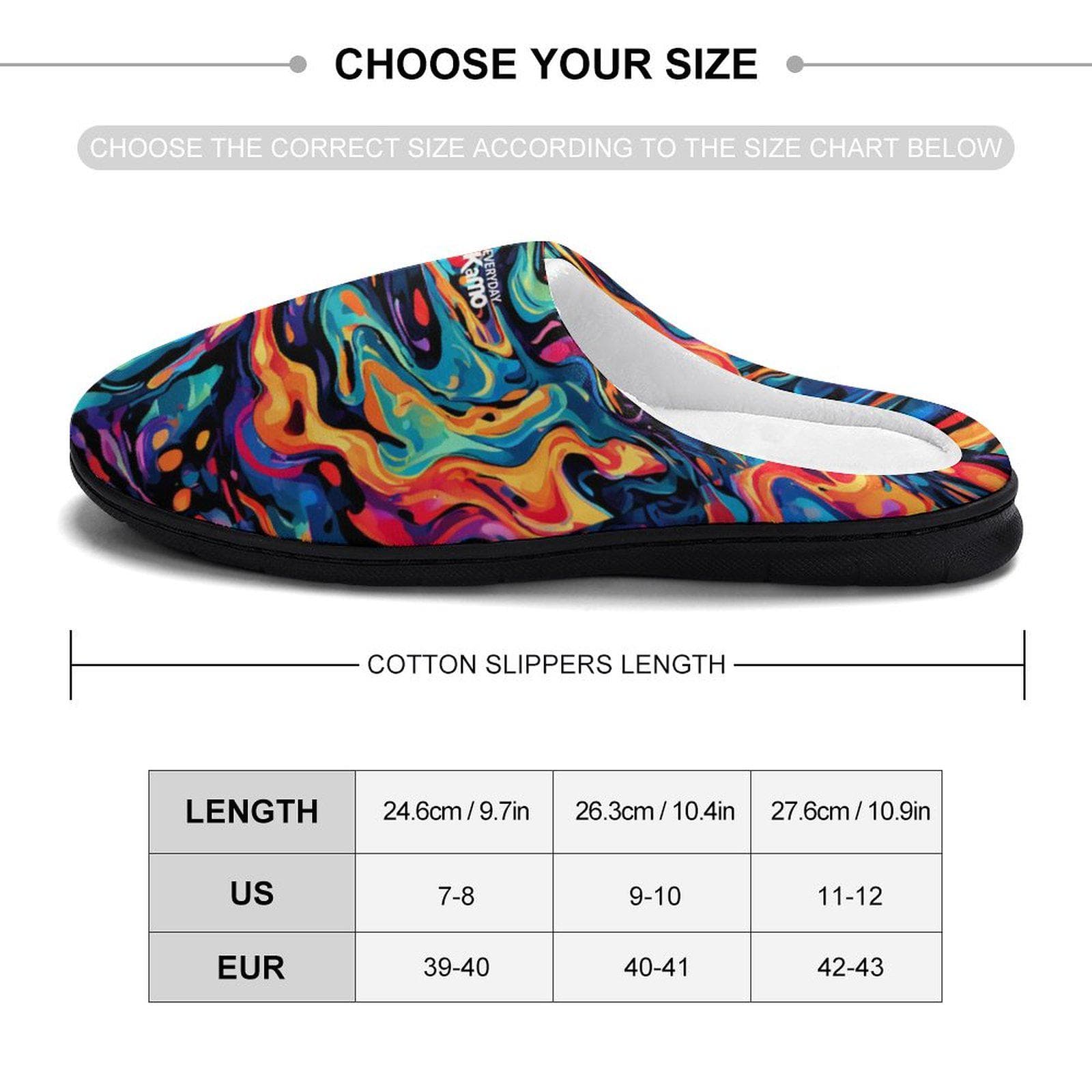 Everyday Kamo Vortex Swirl Art Slippers | Vibrant Abstract Cozy Cotton House Shoes for Women | Anti-Skid Lounge Footwear