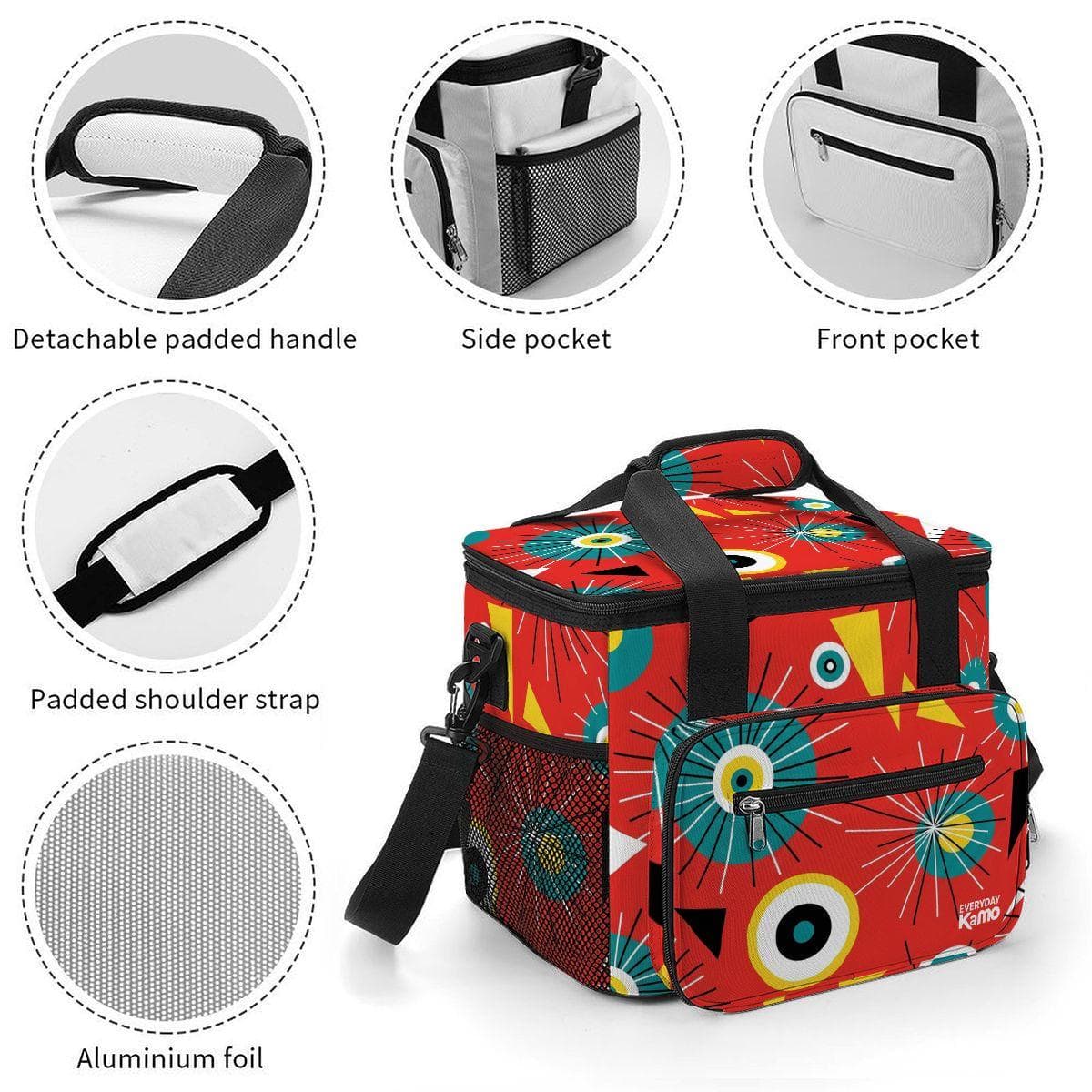 Retro Geometric Cooler Bag | Insulated Oxford Lunch Tote | Leakproof
