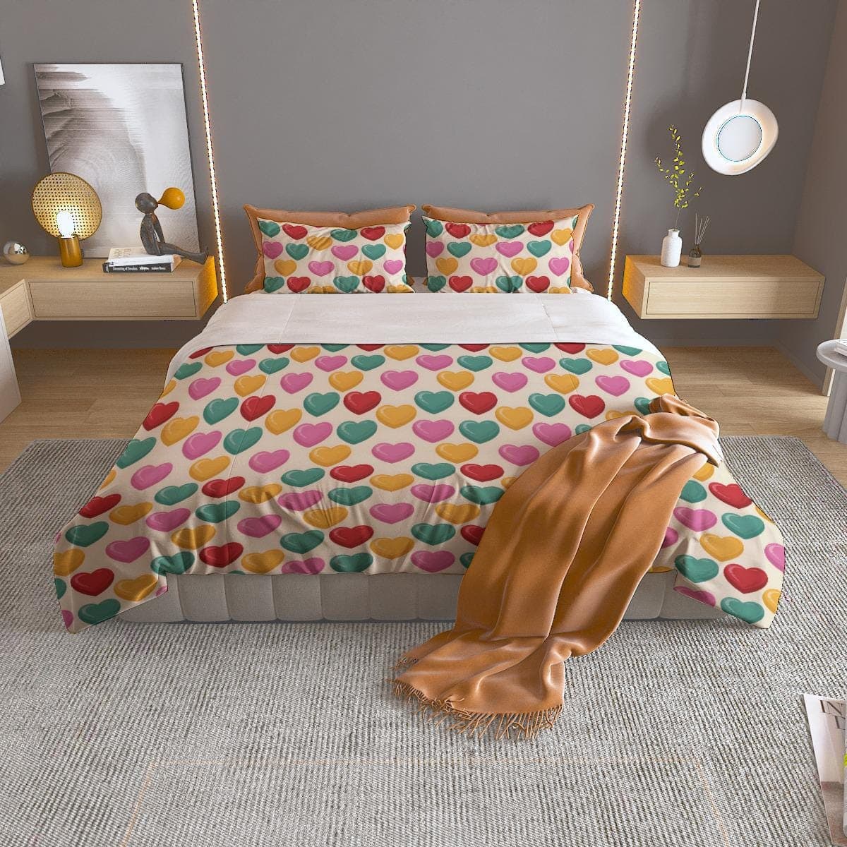 Vibrant Valentine Hearts Duvet Cover Set | Colorful Polyester Bedding | Fun & Cozy Bedroom Decor