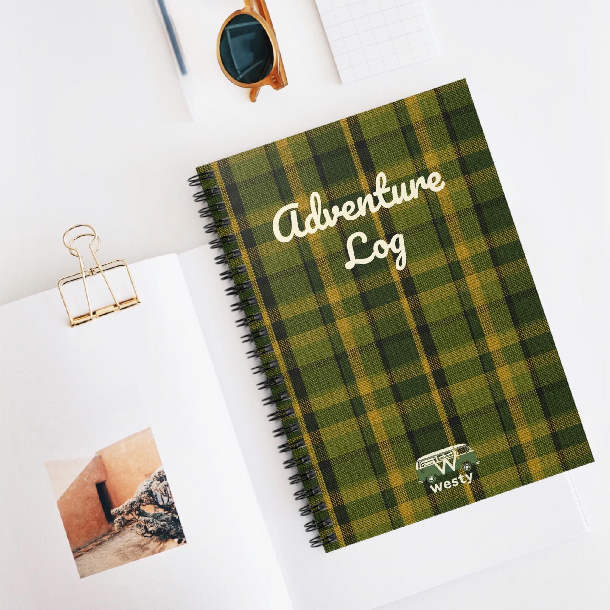 Westy Green Plaid Adventure Log Book – Spiral Bound Travel Diary