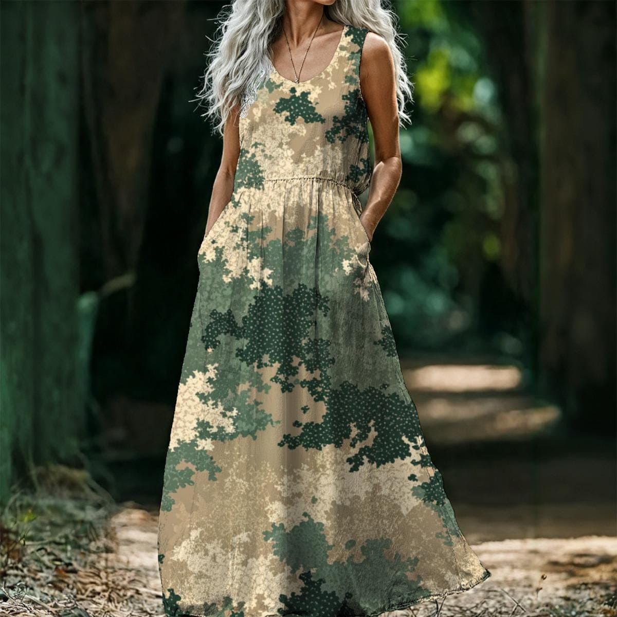 Everyday Kamo Camo Maxi Dress Sleeveless Pockets
