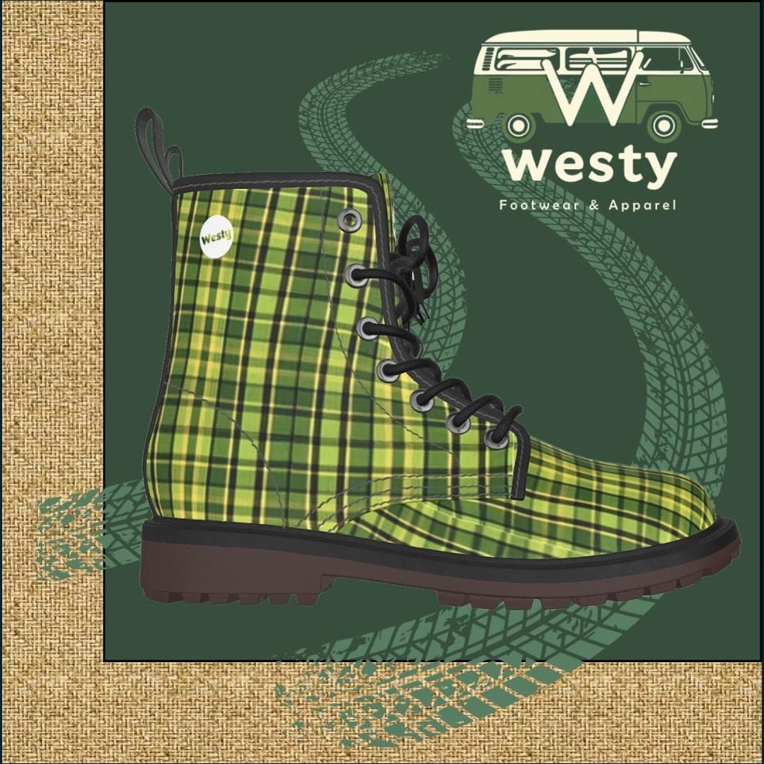 Westy Green Plaid Women's Lace-Up Boots - Westfalia Road Trip Style