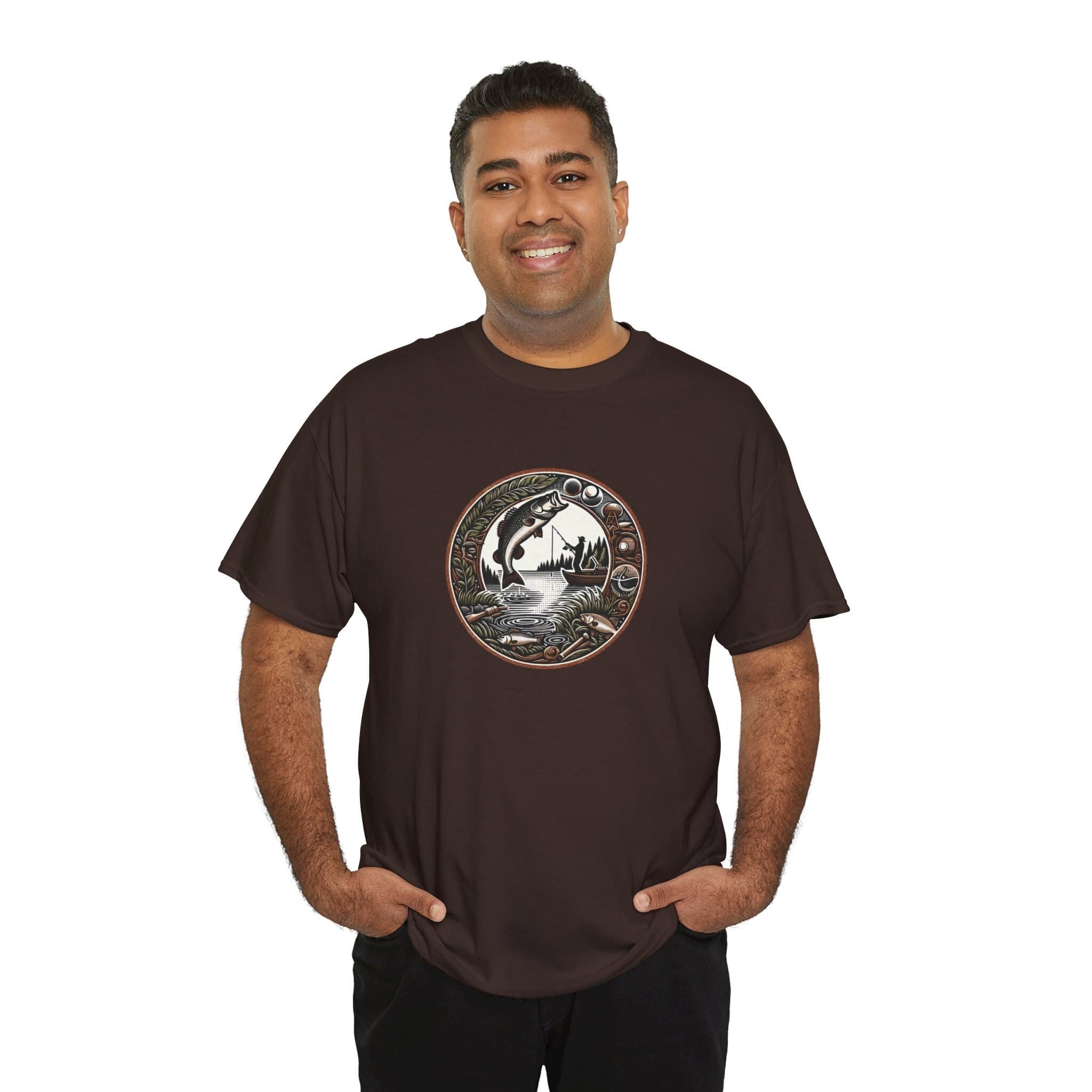 Vintage Bass Fishing T-Shirt | Woodcut Design | Fisherman Tee