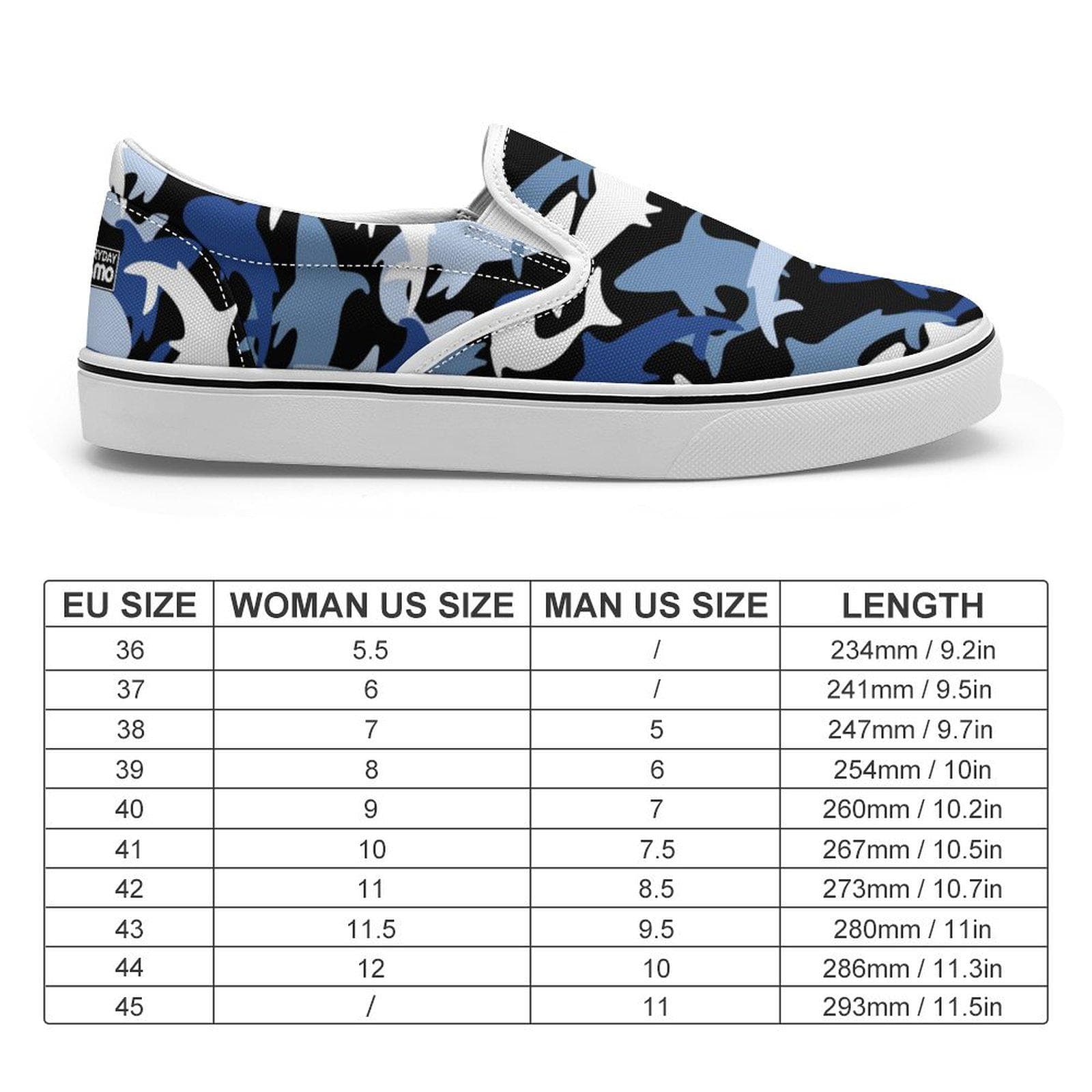 Unisex Shark Camo Slip-On Canvas Shoes - Deep Blue Ocean Wave Comfort Sneakers