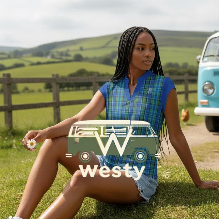Westy Camper V-Neck Top, Plaid Adventure Shirt