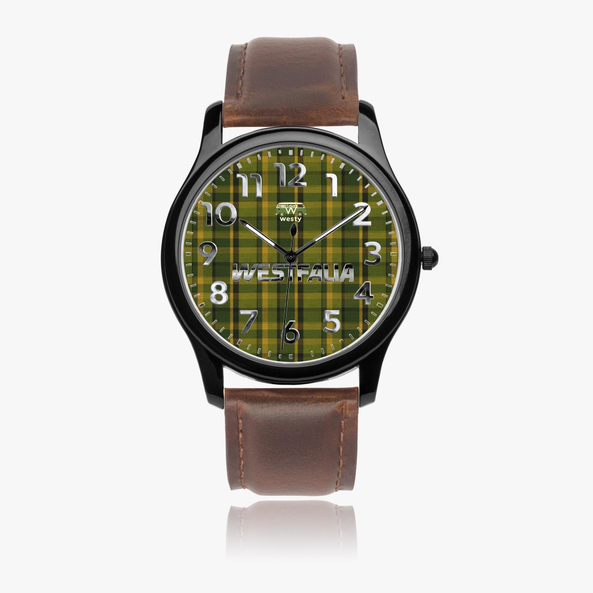 Unisex Westy Westfalia Green Dial Quartz Watch - Genuine Leather Band & Premium Stainless Steel Case