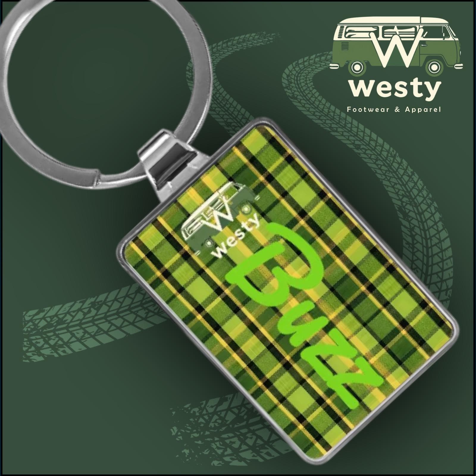 Westy Green Plaid VW Bus Keychain - Retro Camper Van