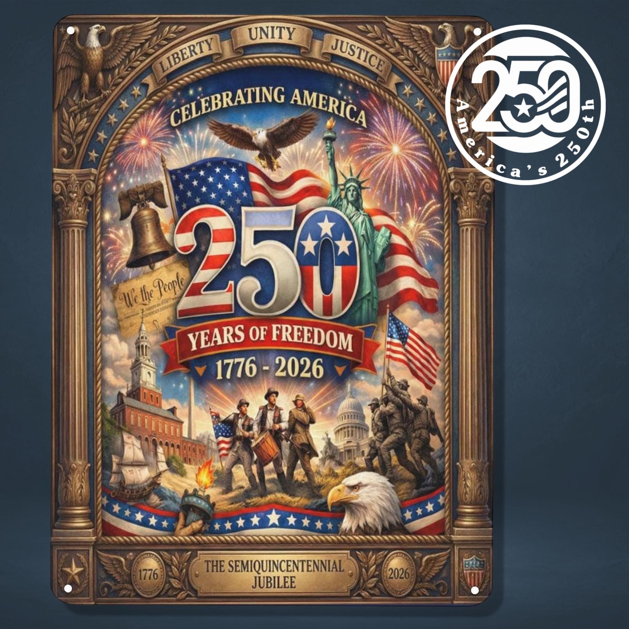 America 250th Anniversary Tin Wall Sign | 1776-2026 Jubilee Metal Decor