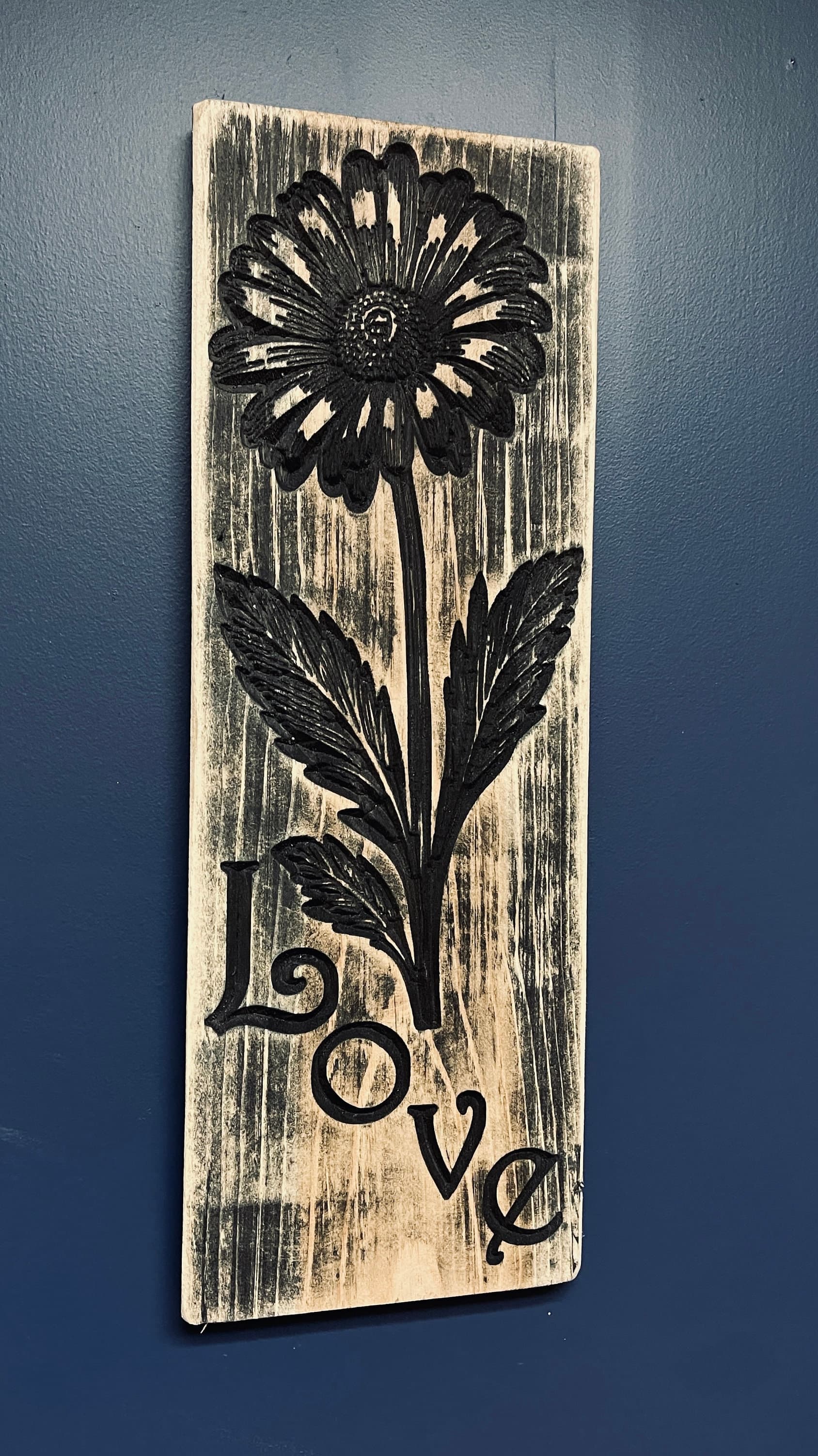 Love Flower Vertical Carved Wood Sign, Rustic Home Decor, Handmade Wooden Wall Art, Country Farmhouse, Unique Gift Idea