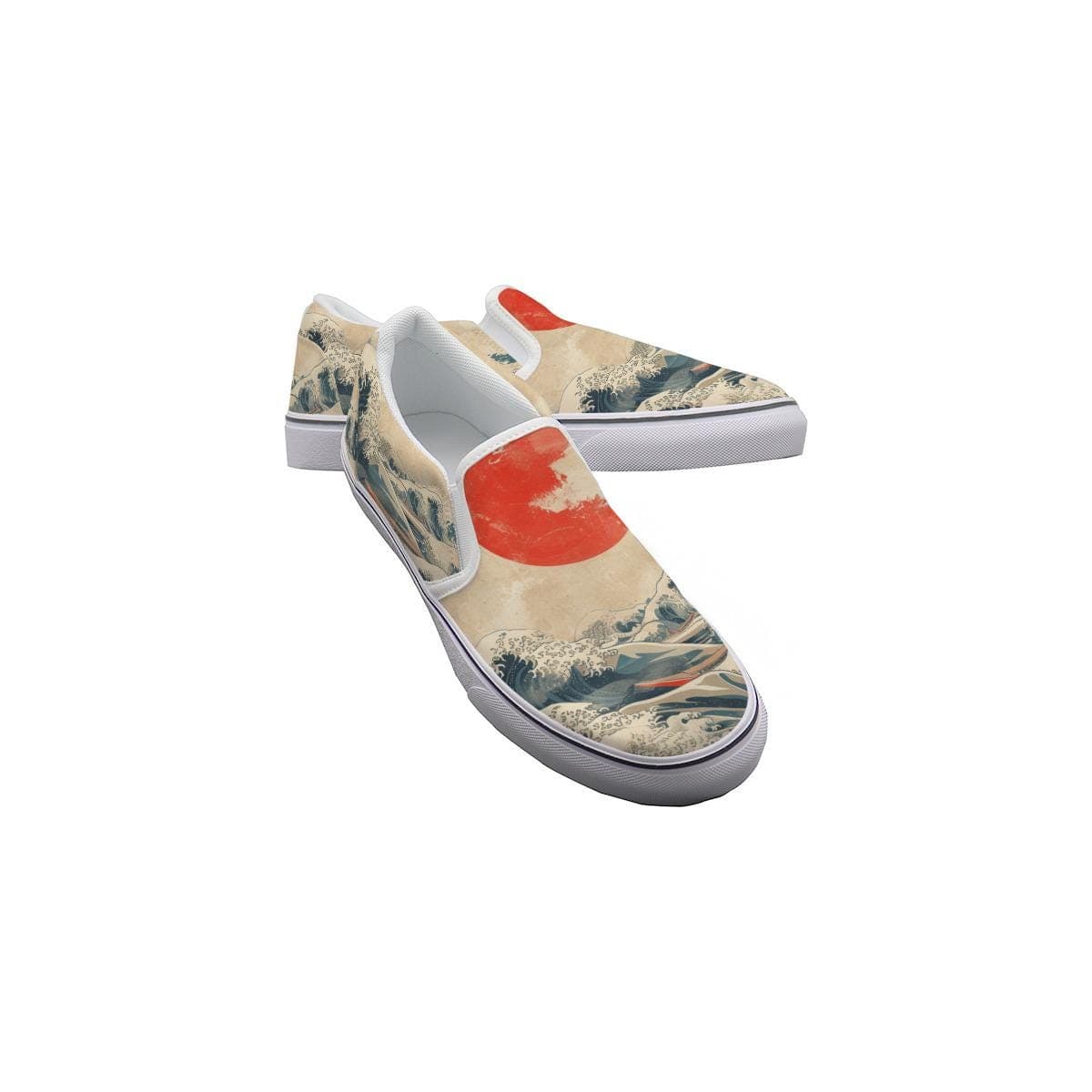Great Wave Hokusai Canvas Slip-On Sneakers, Women's Japanese Art Shoes, Ukiyo-e Casual Footwear, Comfortable Aesthetic