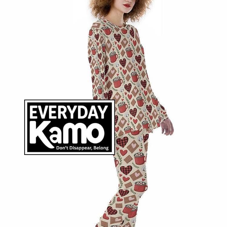 Hot Cocoa & Plaid Heart Pajama Set | Women's Soft Brush Fabric Loungewear