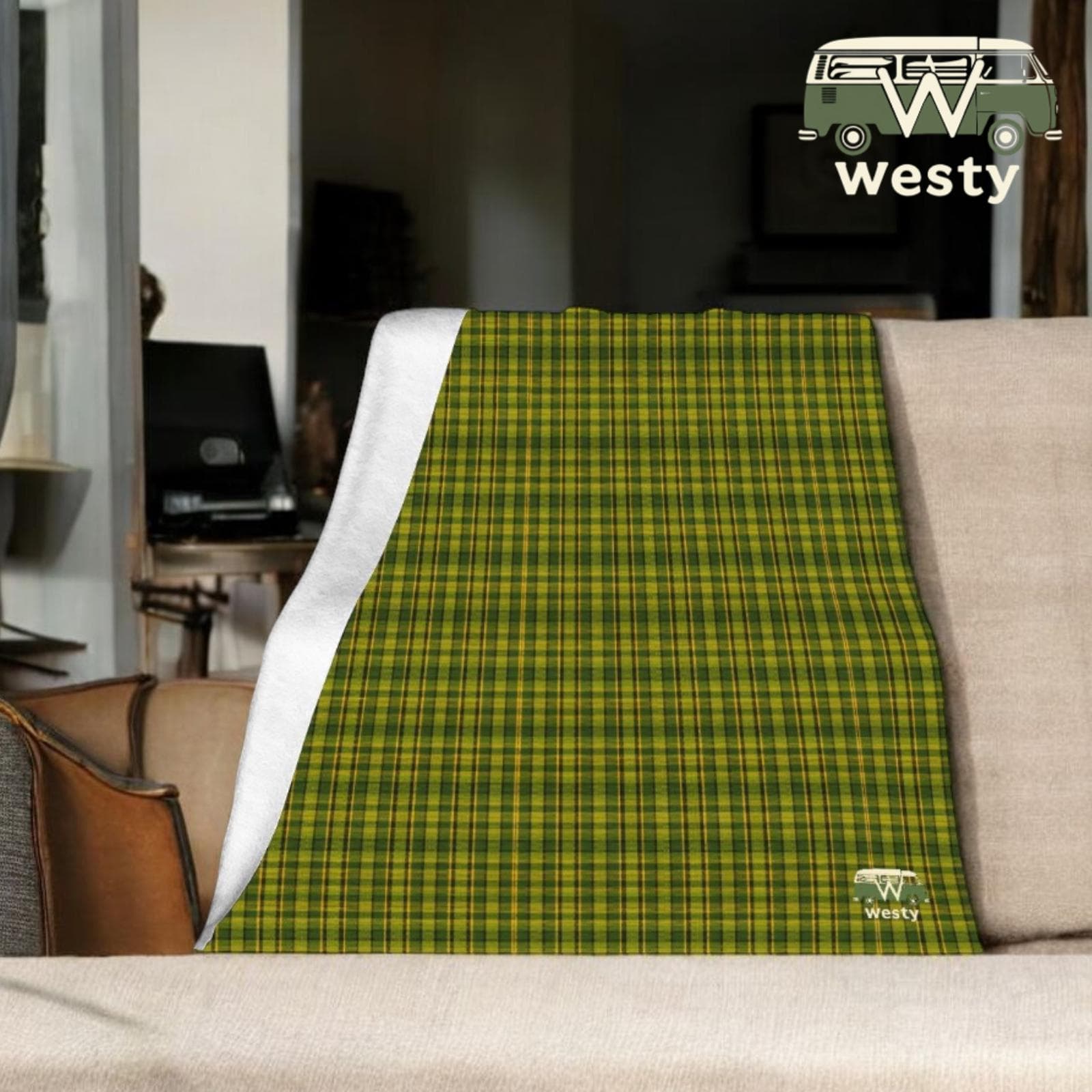 Westy Green Plaid Flannel Throw Blanket - VW Camper Van Road Trip