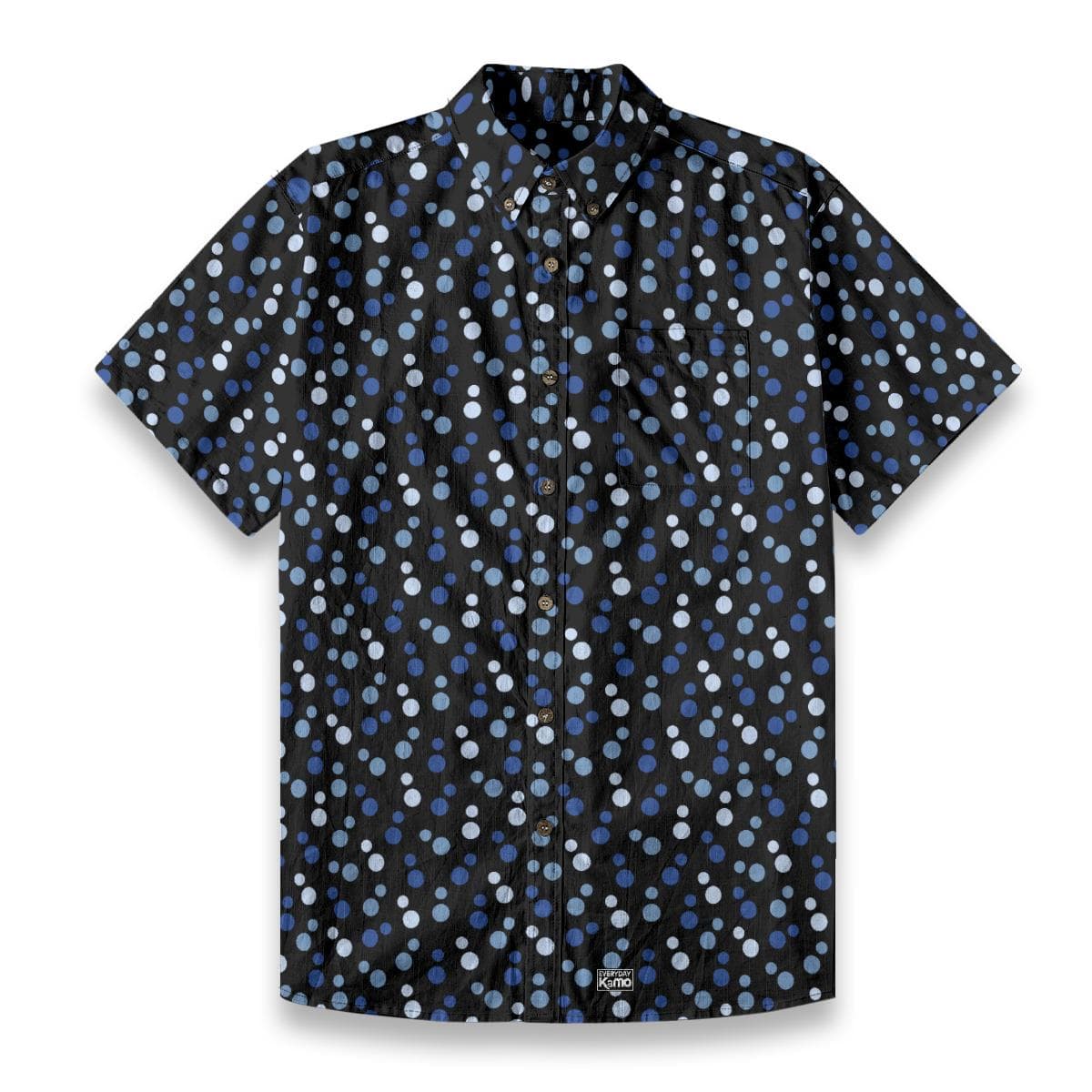 Men's Blue Polka Dot Cotton Slub Shirt | Short Sleeve Button-Down