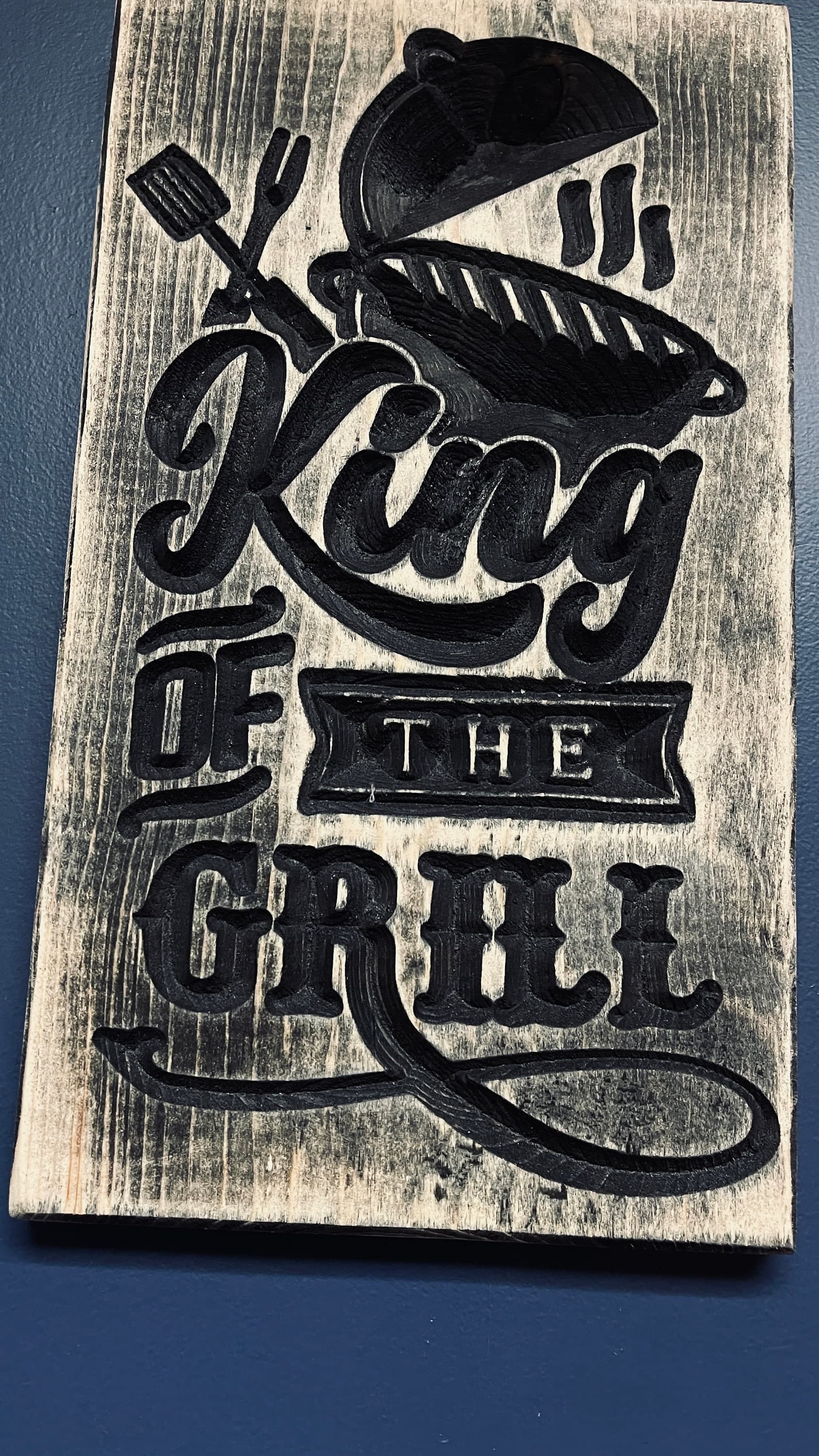 King of the Grill Vertical Carved Wood Sign