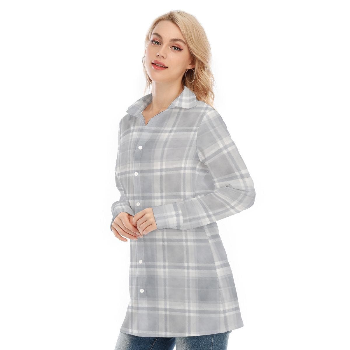Plaid Tunic Shirt Women | Four-Way Stretch Cotton Blend | Work Casual Top