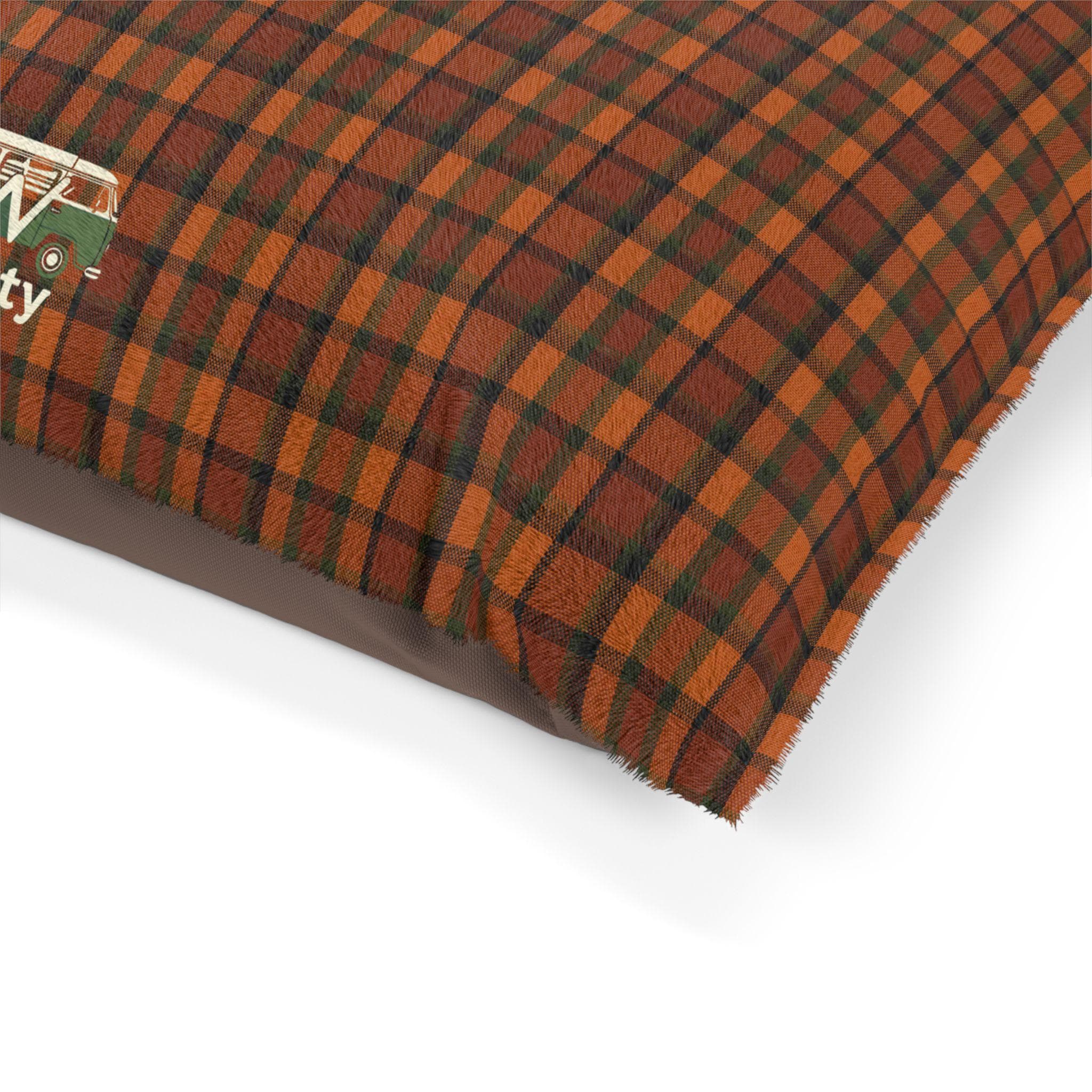 VW Westfalia Inspired Dog Bed, Retro Plaid Pet Cushion