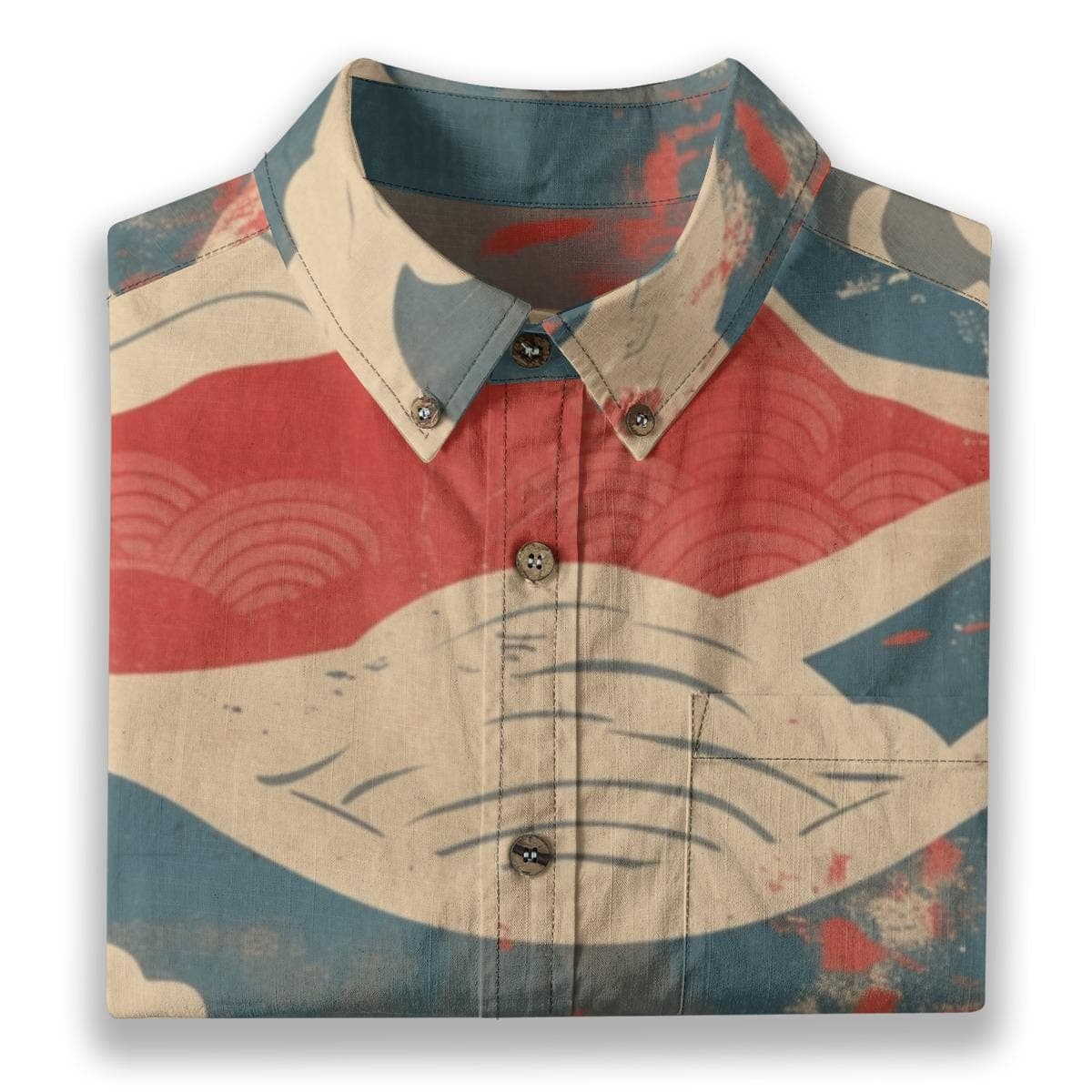 Men's Distressed Wave Print Shirt | Vintage Nautical Slub Cotton