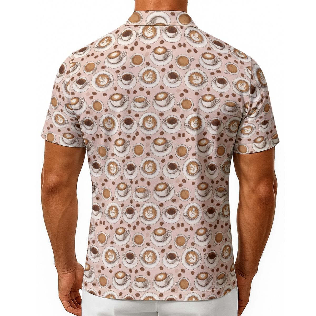 Men's Coffee Lover Hawaiian Shirt | Latte Art & Coffee Bean Print Casual Button-Up | Breathable Summer Vacation Top