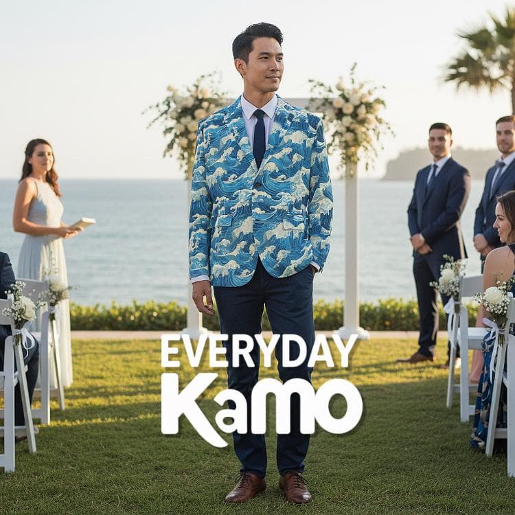 Men's Japanese Wave Print Cotton Blazer | Ukiyo-e Blue Jacket