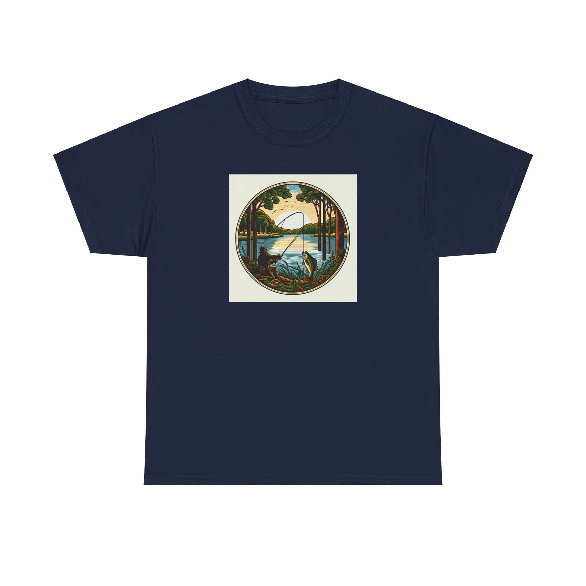 Vintage Bass Fishing Tee Shirt - Dürer Woodcut Art Lake Life