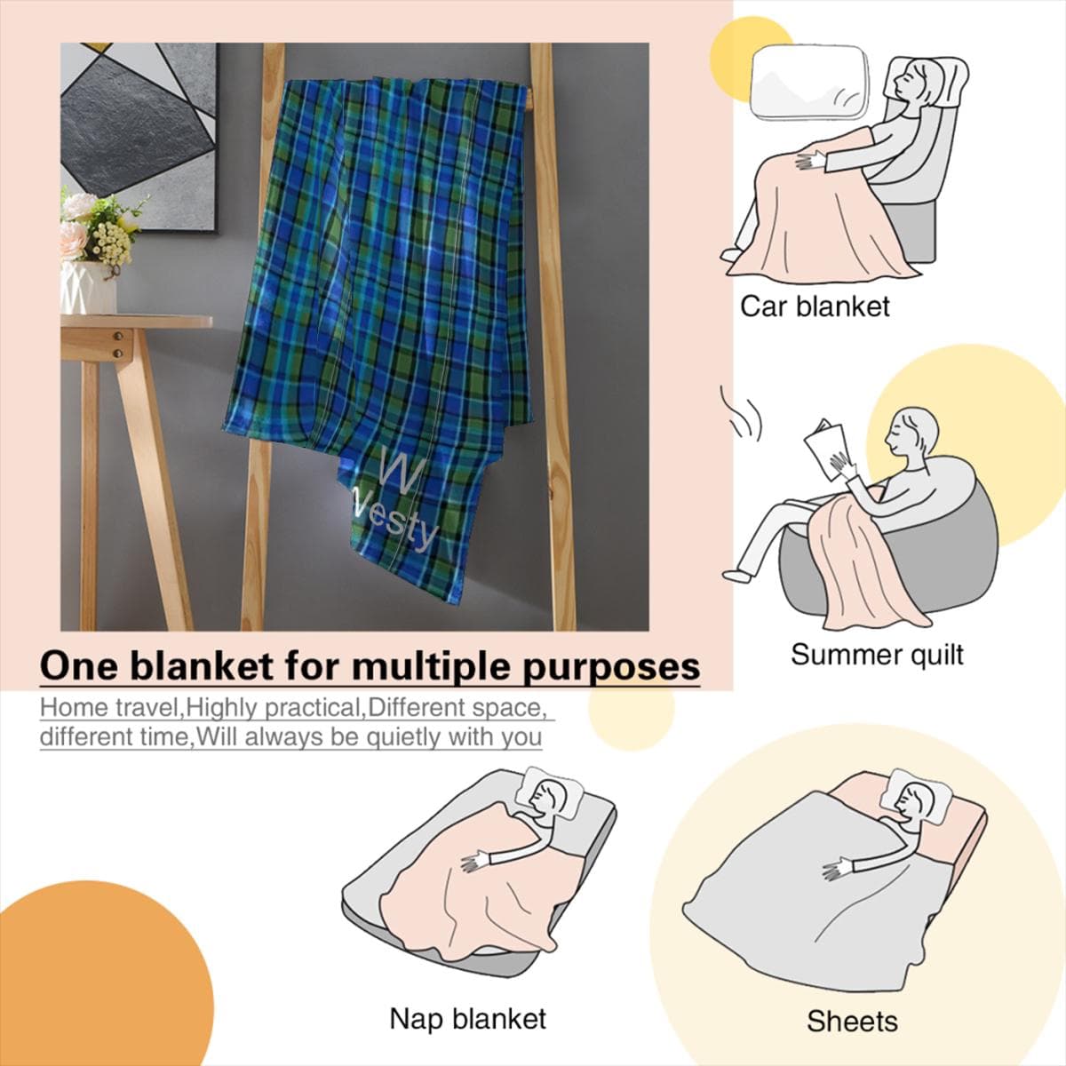 Westfalia Westy Blue Flannel Blanket 30x40inch