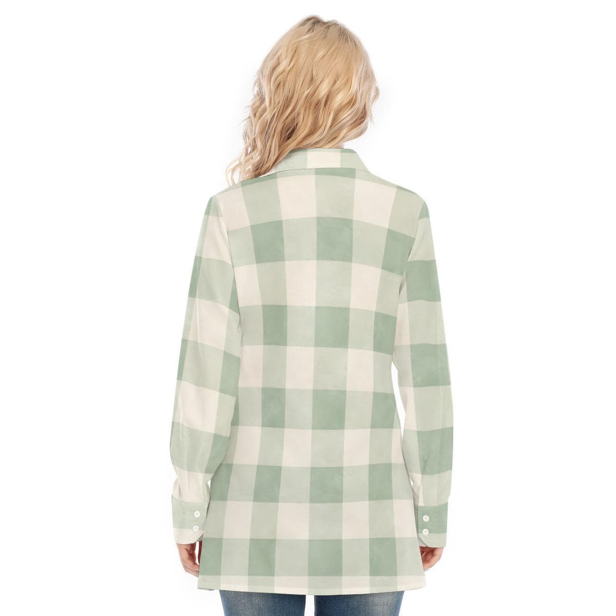 Sage Green Plaid Tunic Shirt | Women's Stretch Cotton Button-Up Top