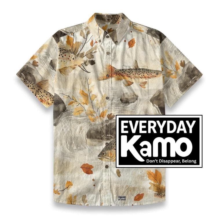 Men's Trout Fishing Shirt, Autumn River Slub Cotton Button-Up