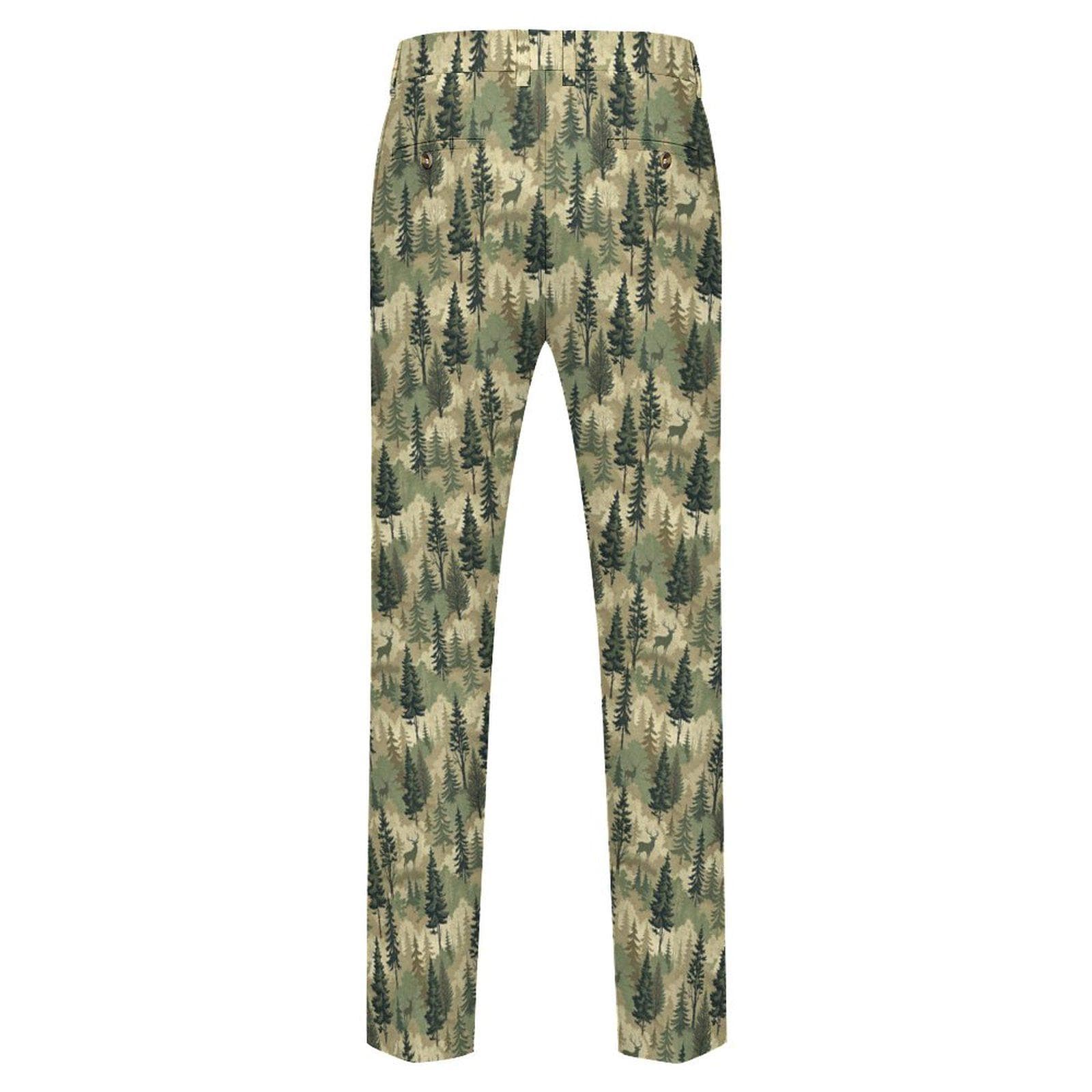 Men's Forest Camo Deer Print Pants | British Knit Fabric Casual Suit Trousers