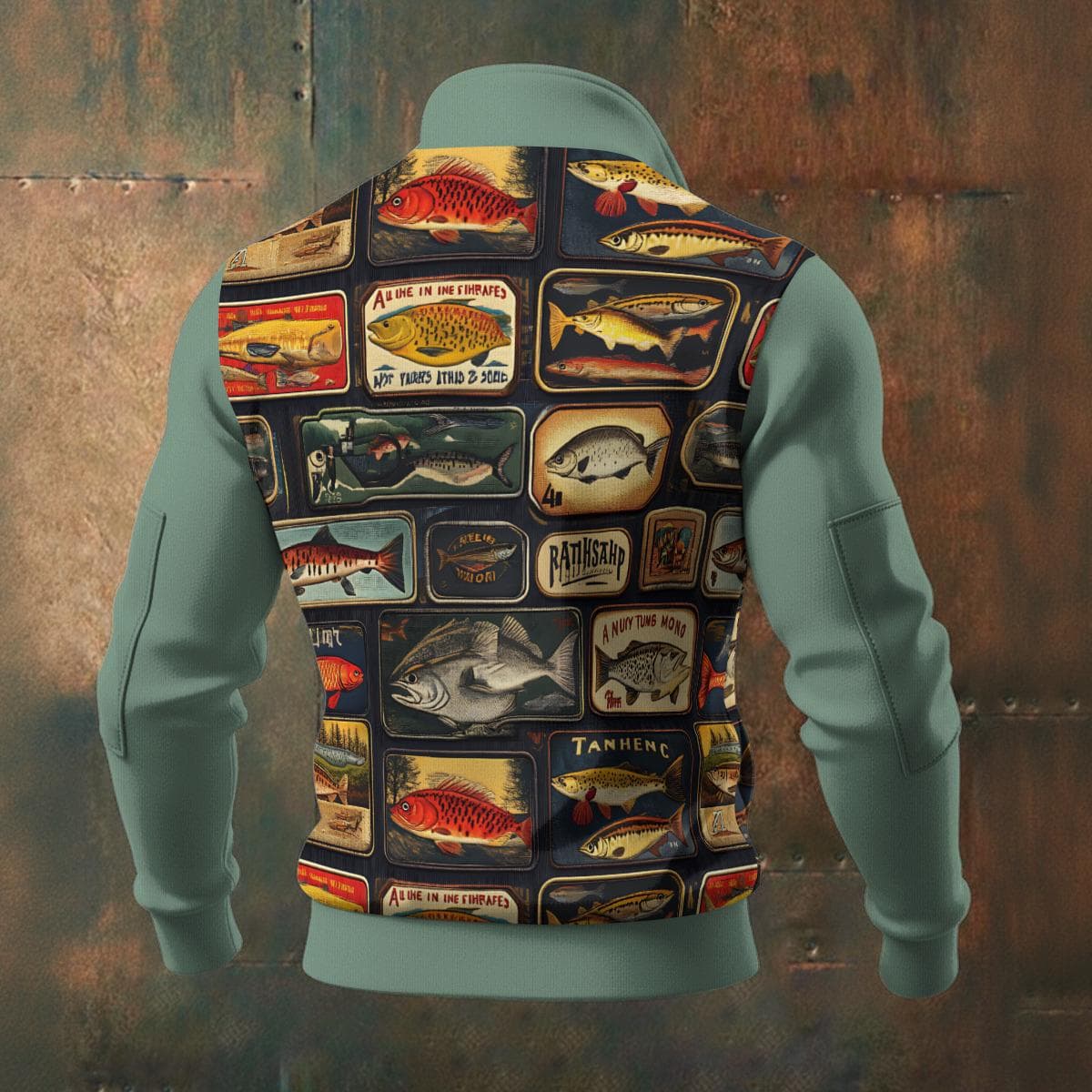 Vintage Fishing Art Zip-Up Jacket | Cozy Fleece Retro Fish Apparel | Outdoor Enthusiast Style