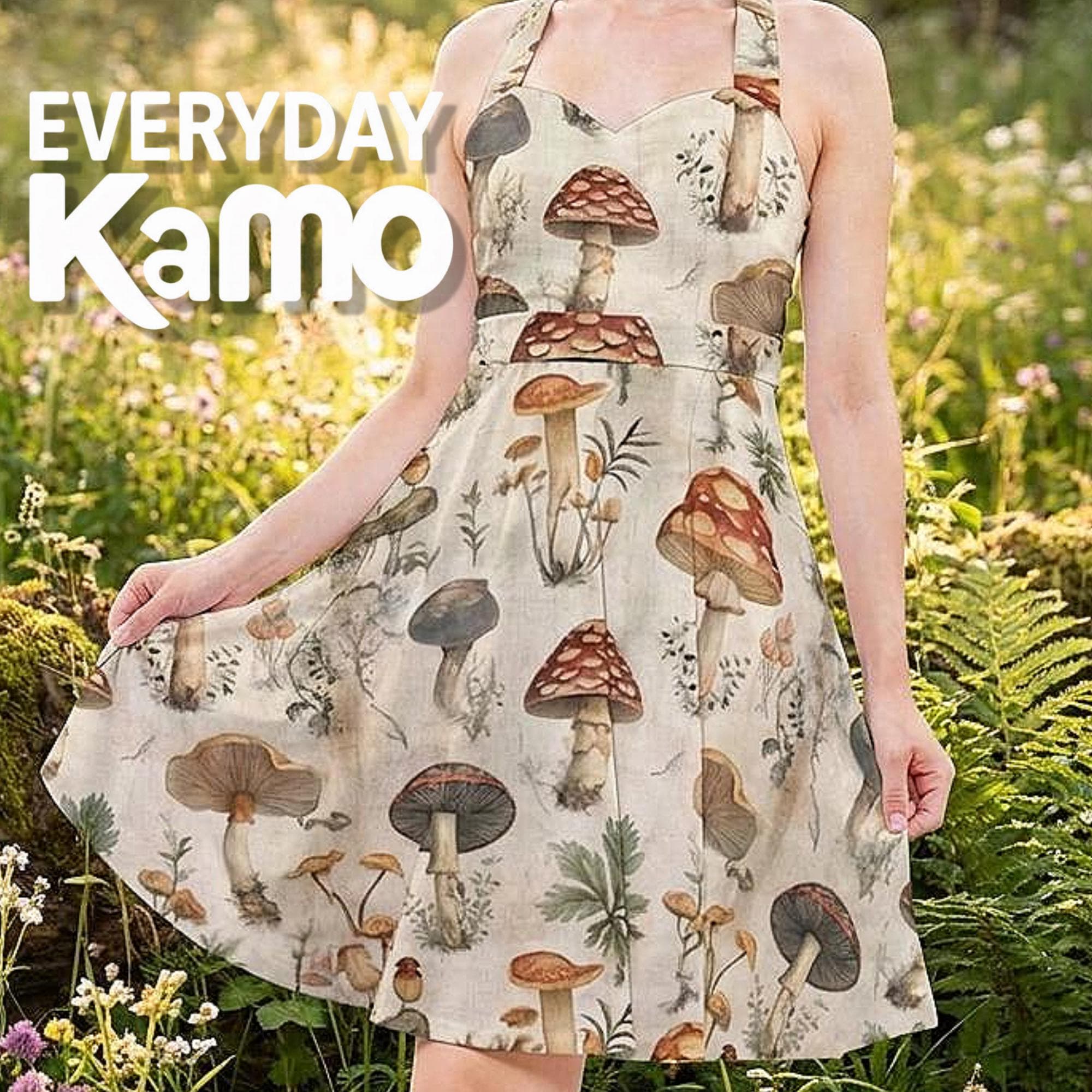 Mushroom Halter Skater Dress | Milk Silk A-Line Sweetheart Neckline