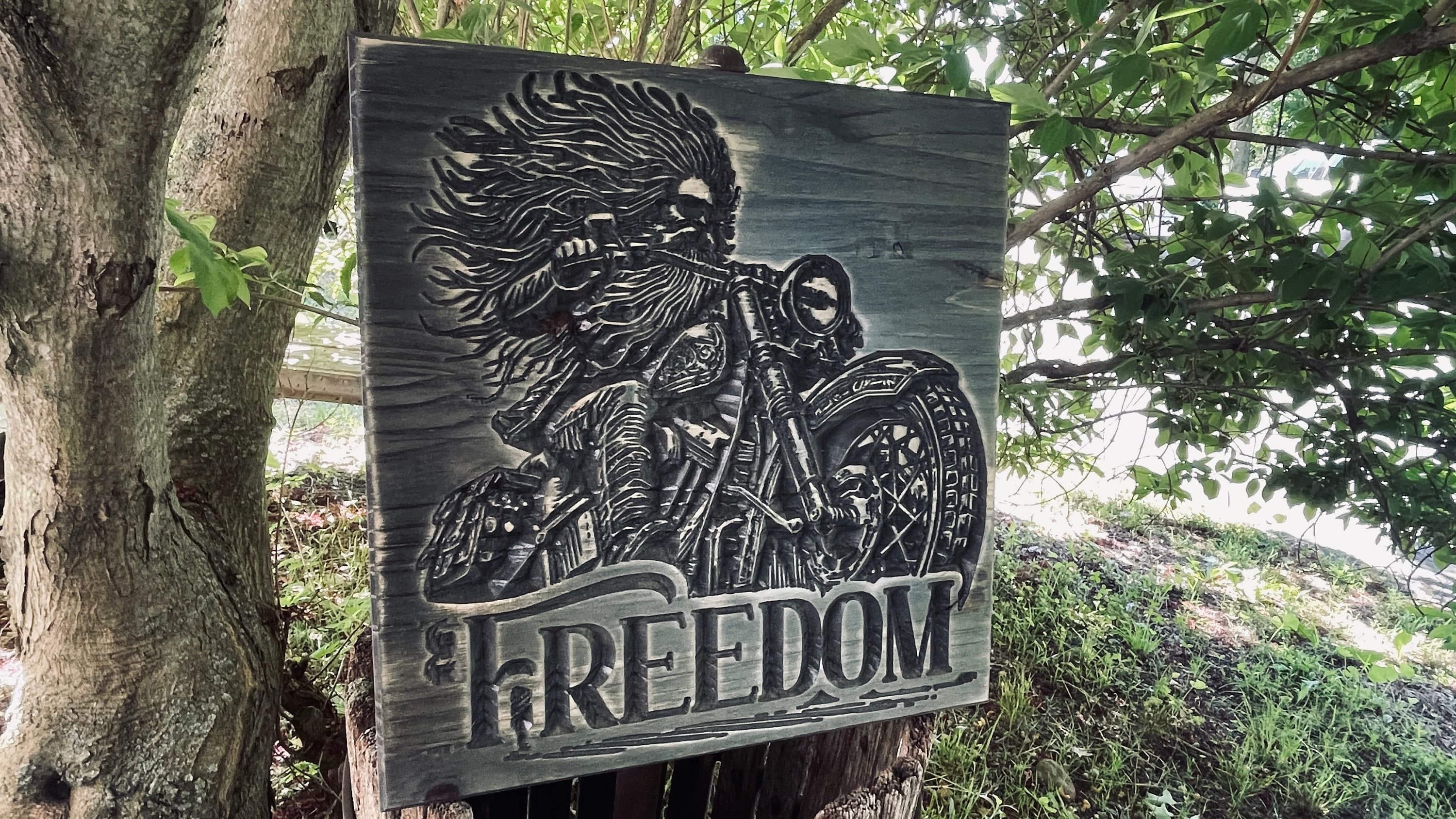 Freedom Rider Carved Wood Sign