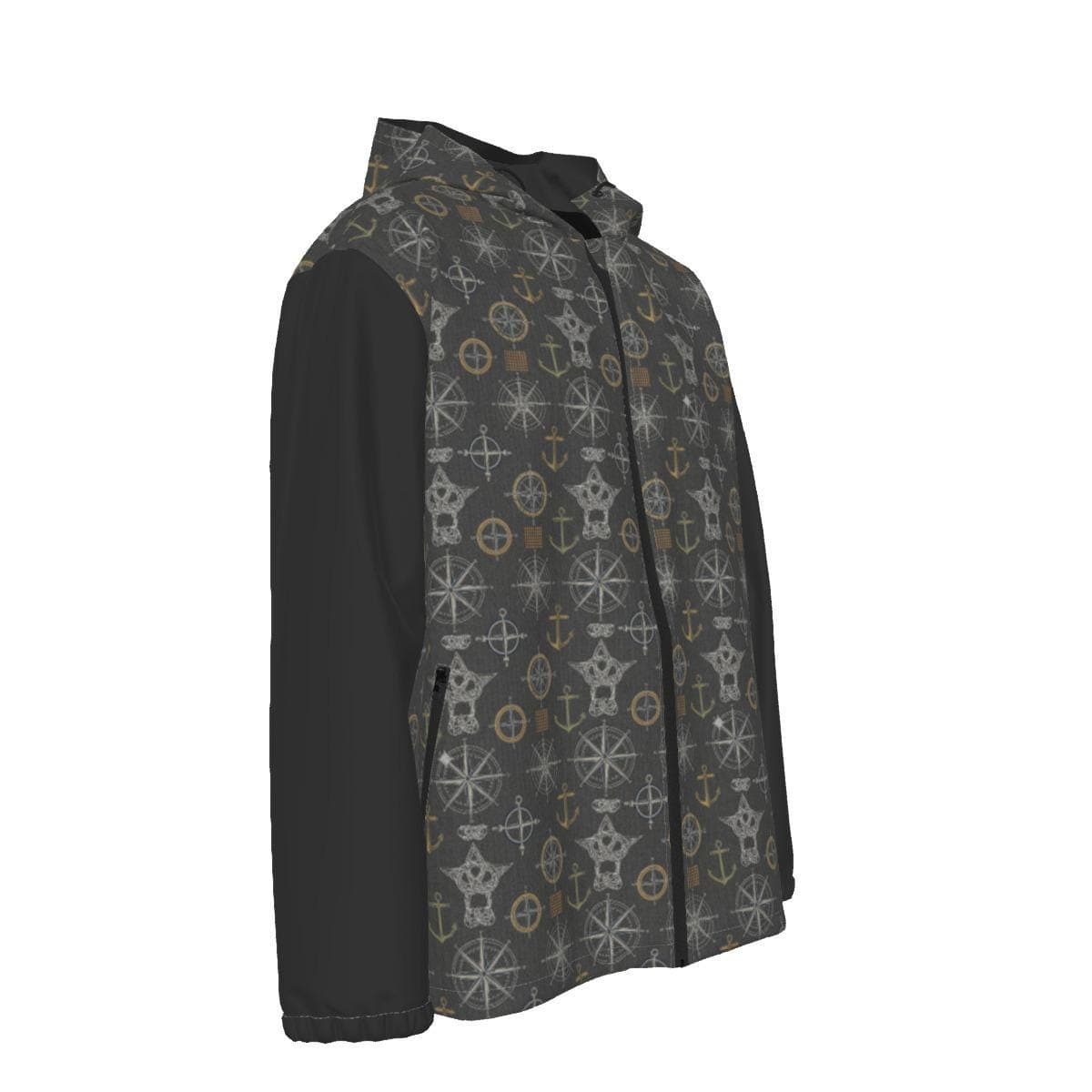 Unisex Nautical Anchor Compass Windbreaker Jacket | Lightweight Hooded Zipper Windproof Coat | Marine Outdoor Apparel