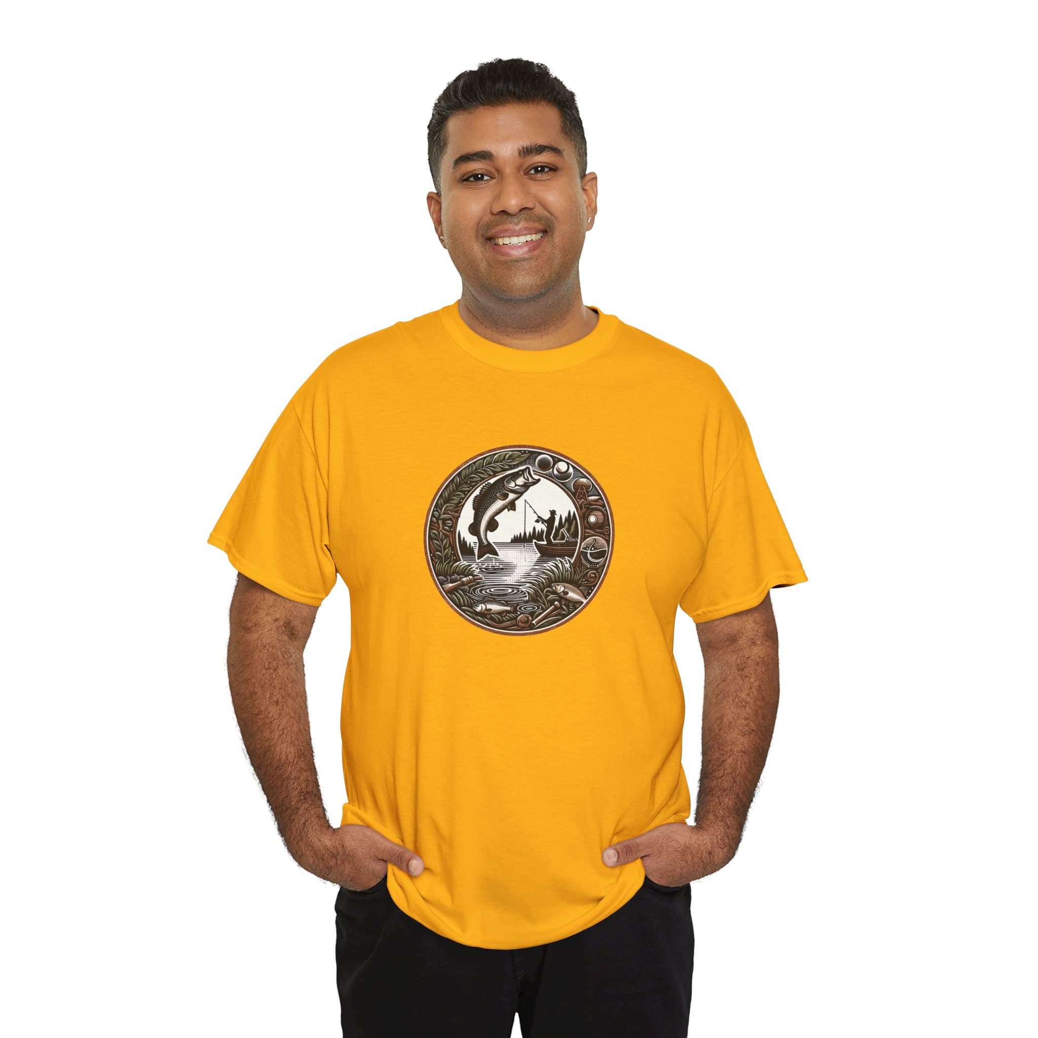 Vintage Bass Fishing T-Shirt | Woodcut Design | Fisherman Tee