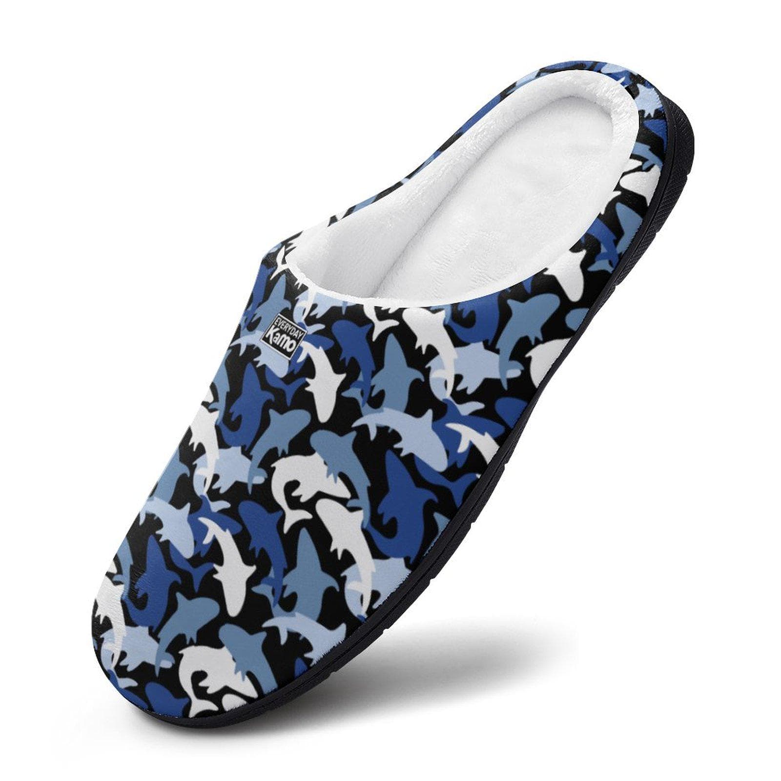 Everyday Kamo Men's Shark Camo Slippers | Cozy Blue Ocean Print House Shoes with Anti-Skid Sole