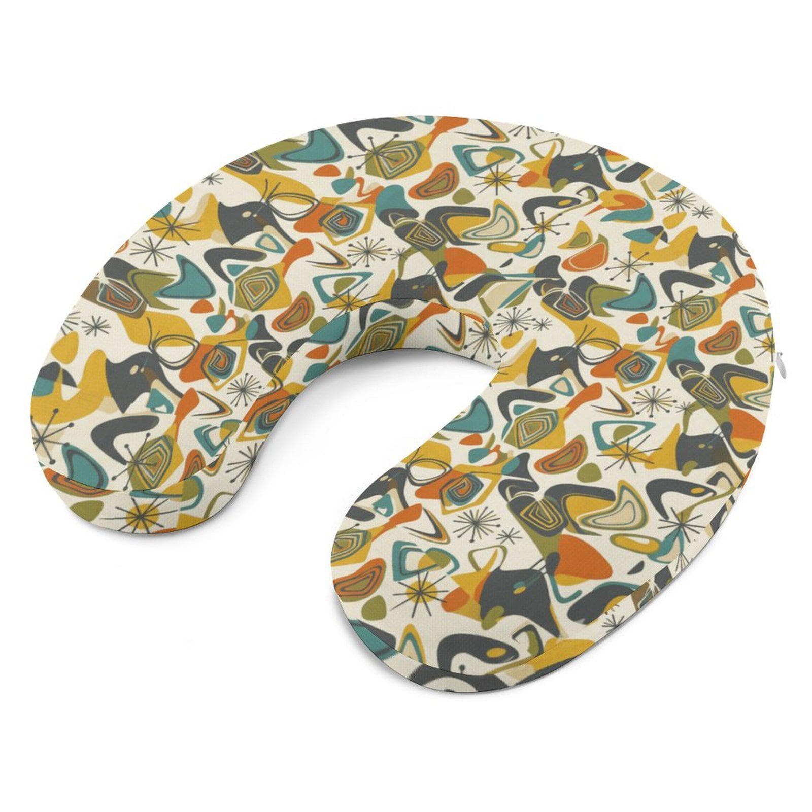 Mid-Century Modern Neck Pillow | Retro Atomic Travel Support | Memory Foam Comfort for Car, Plane, Home | Unique Gift