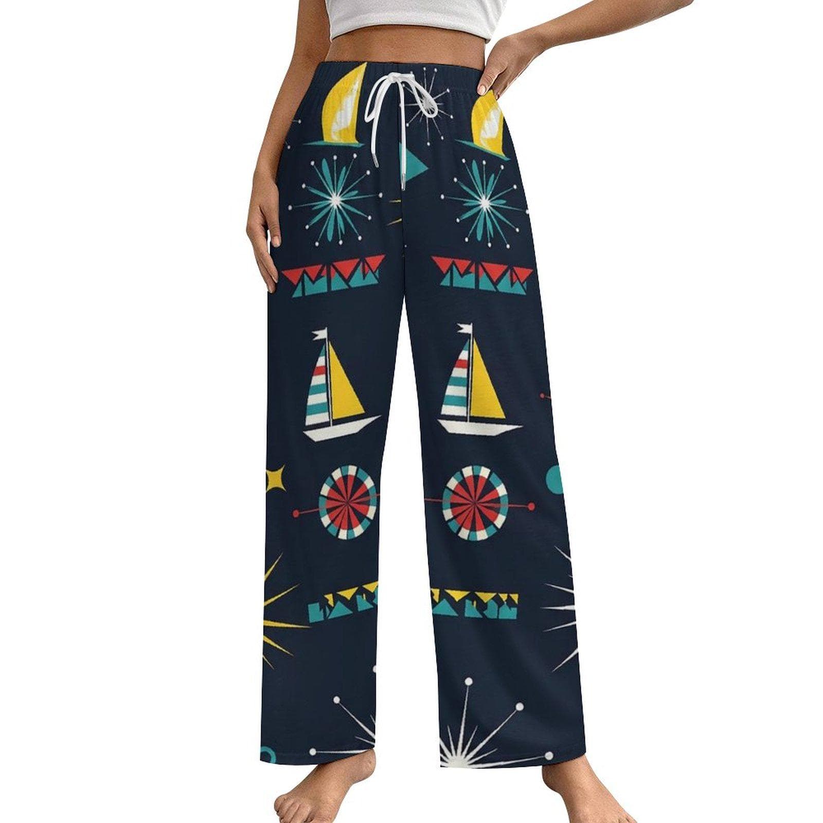 Women's Nautical Sailboat Cotton Pajama Pants | Mid-Century Modern Print