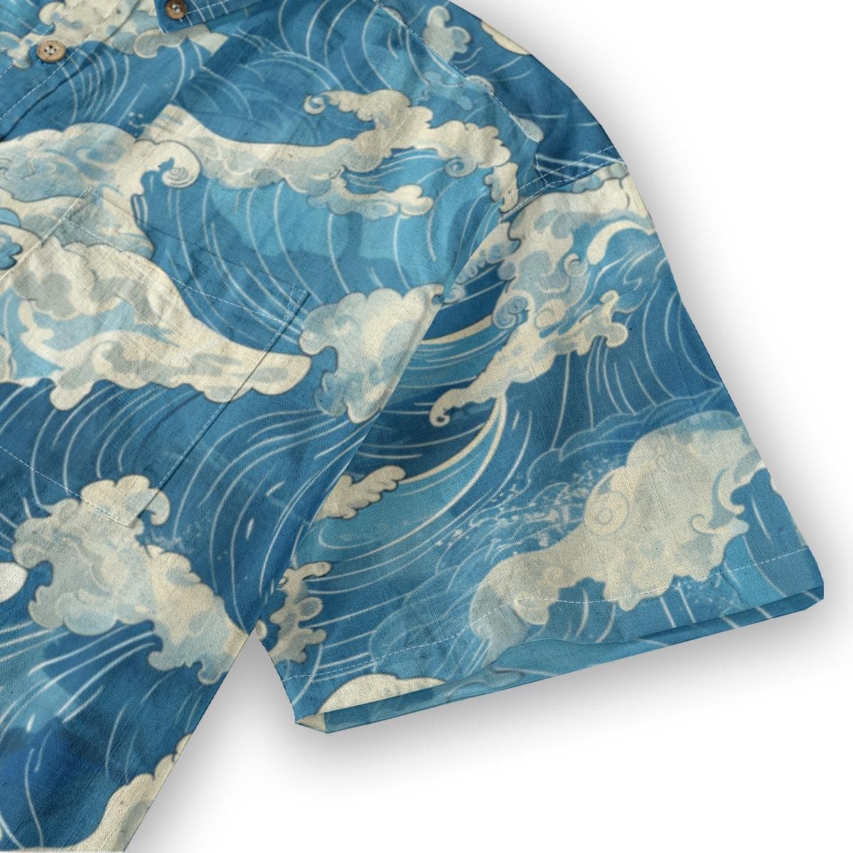 Men's Japanese Wave Print Shirt | Slub Cotton Button-Down
