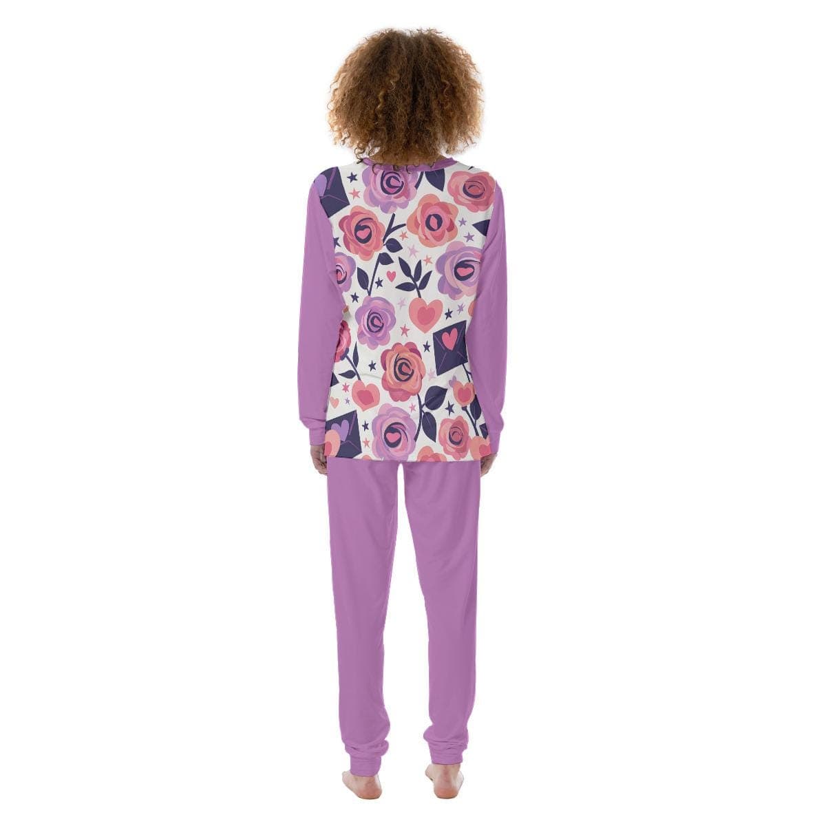 Cozy Floral Heart Pajama Set for Women | Soft Purple Rose Loungewear | Skin-Friendly Two-Piece Sleepwear