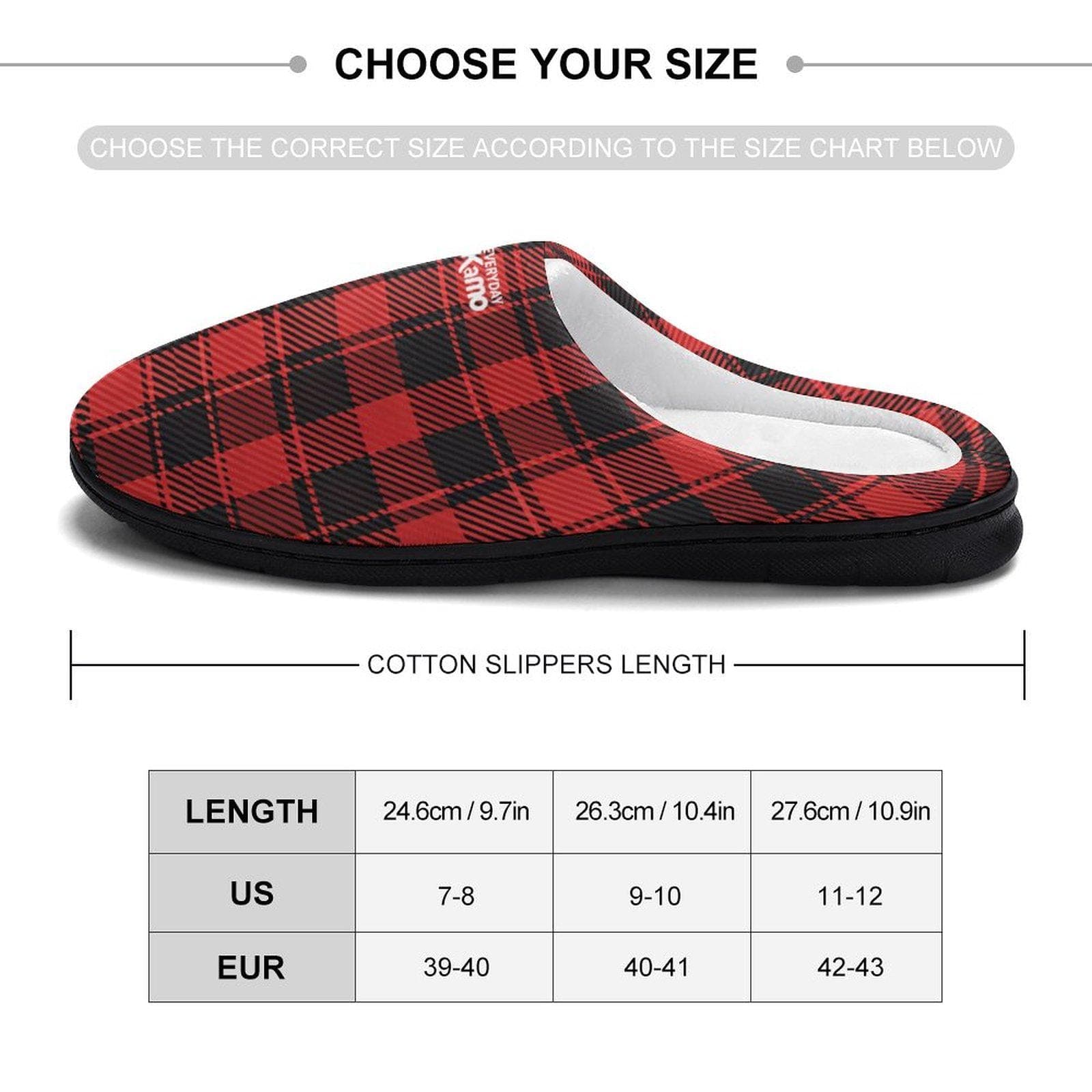 Everyday Kamo Plaid Comfort Slippers | Women's Red & Black House Shoes | Cozy Cotton Anti-Skid Home Footwear