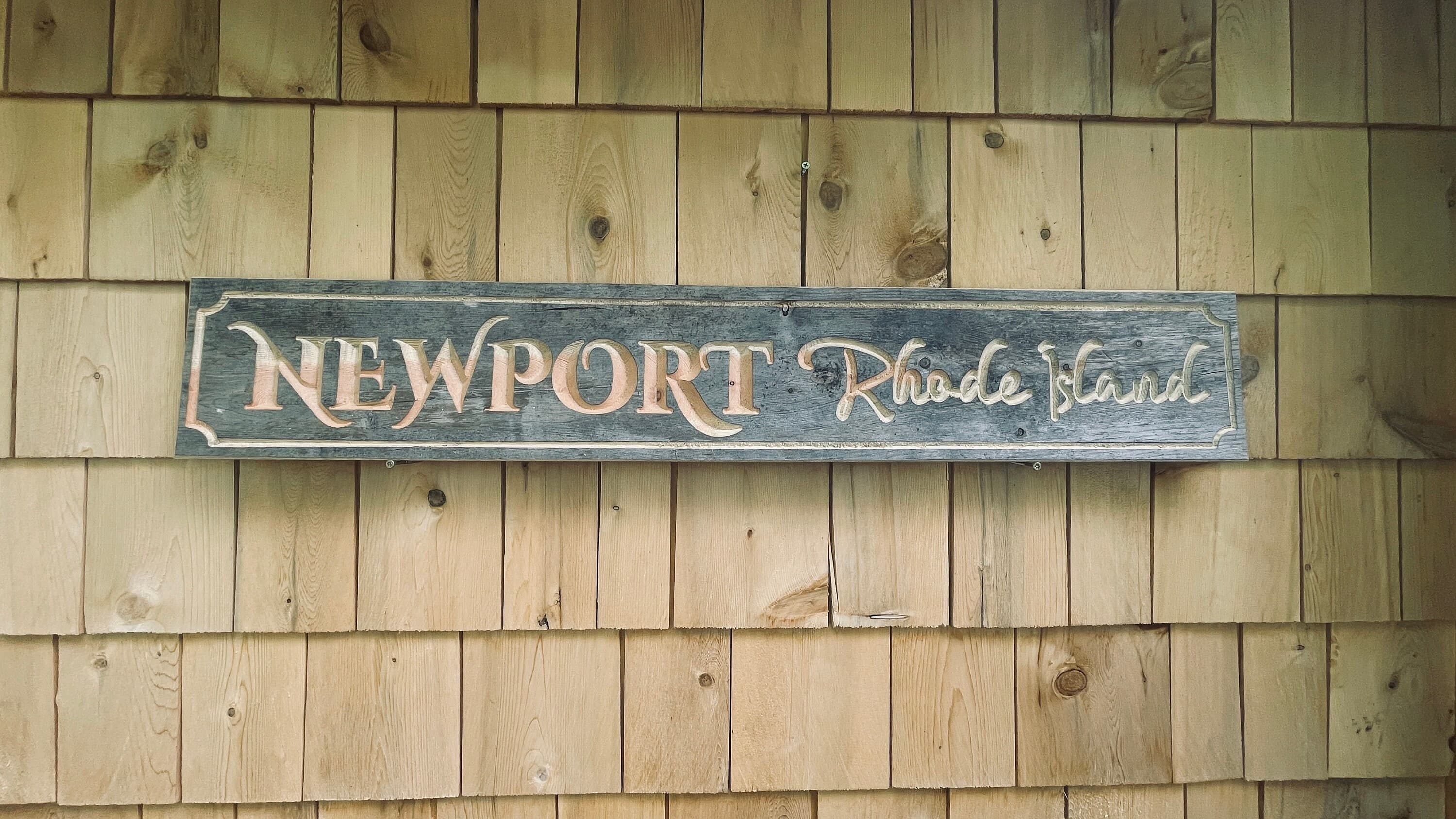 Newport Rhode Island Carved Real Pine Wooden Sign aged wood finish