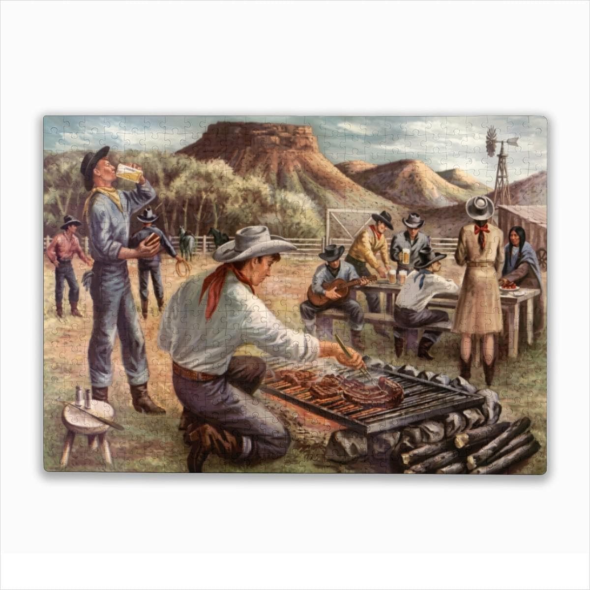 Western Cowboys BBQ Jigsaw Puzzle 1000 Piece | Vintage Ranch Scene