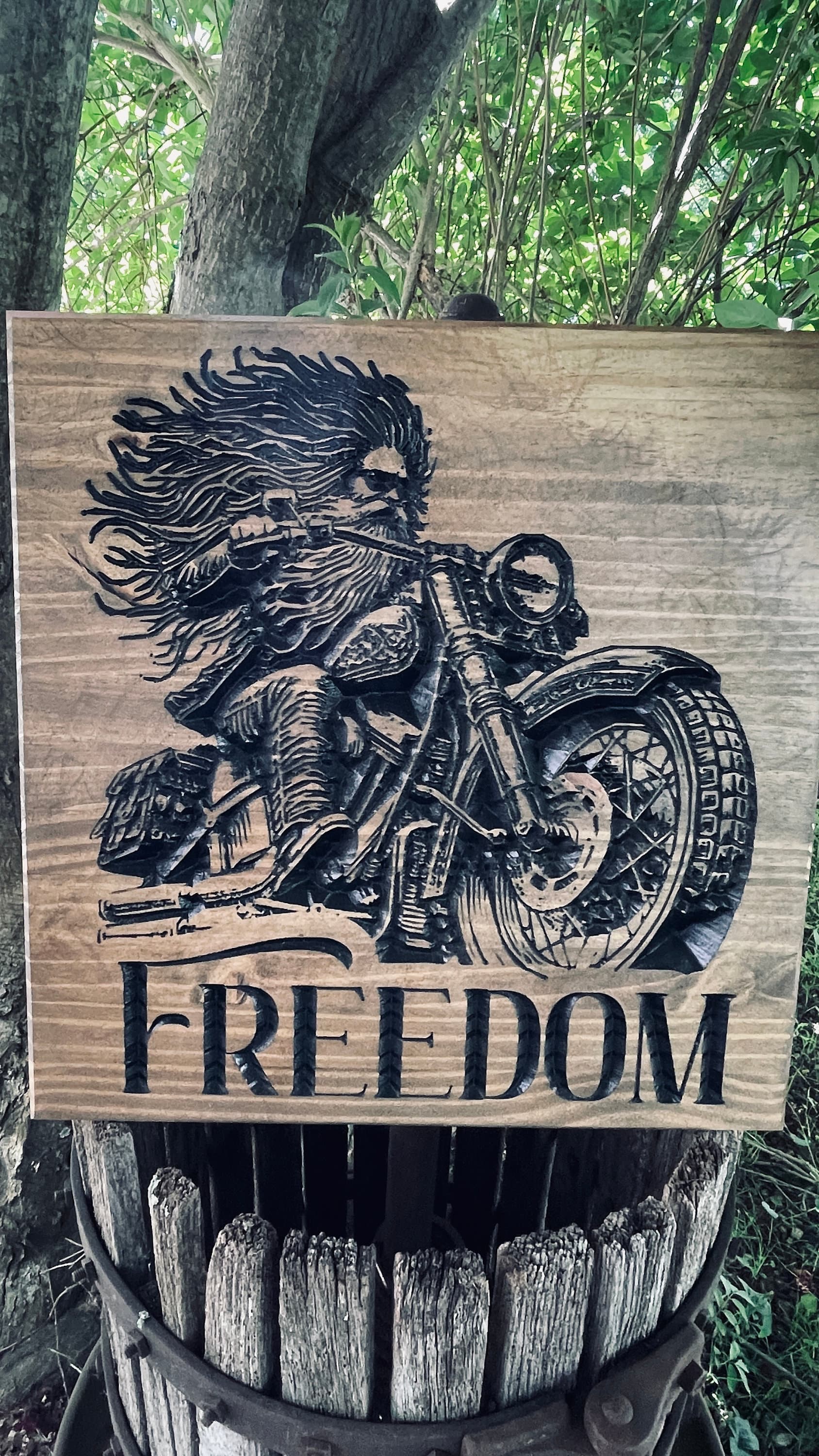 Freedom Rider Carved Wood Sign