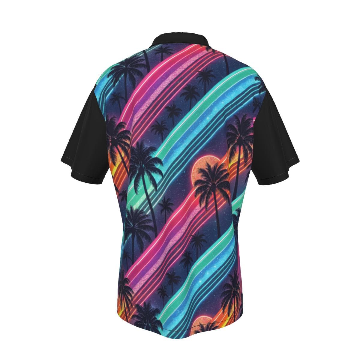 Vaporwave Neon Sunset Hawaiian Shirt | Retro 80s Synthwave Beach Button-Up | Aesthetic Palm Tree Summer Top