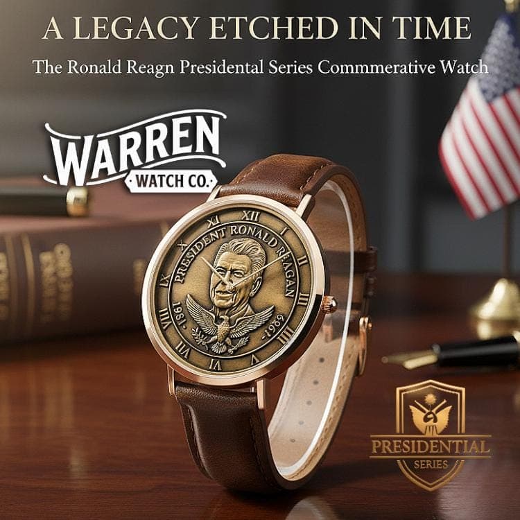 President Ronald Reagan 1981-1989 Commemorative Unisex Watch | Ultra-Thin Quartz with Leather Band