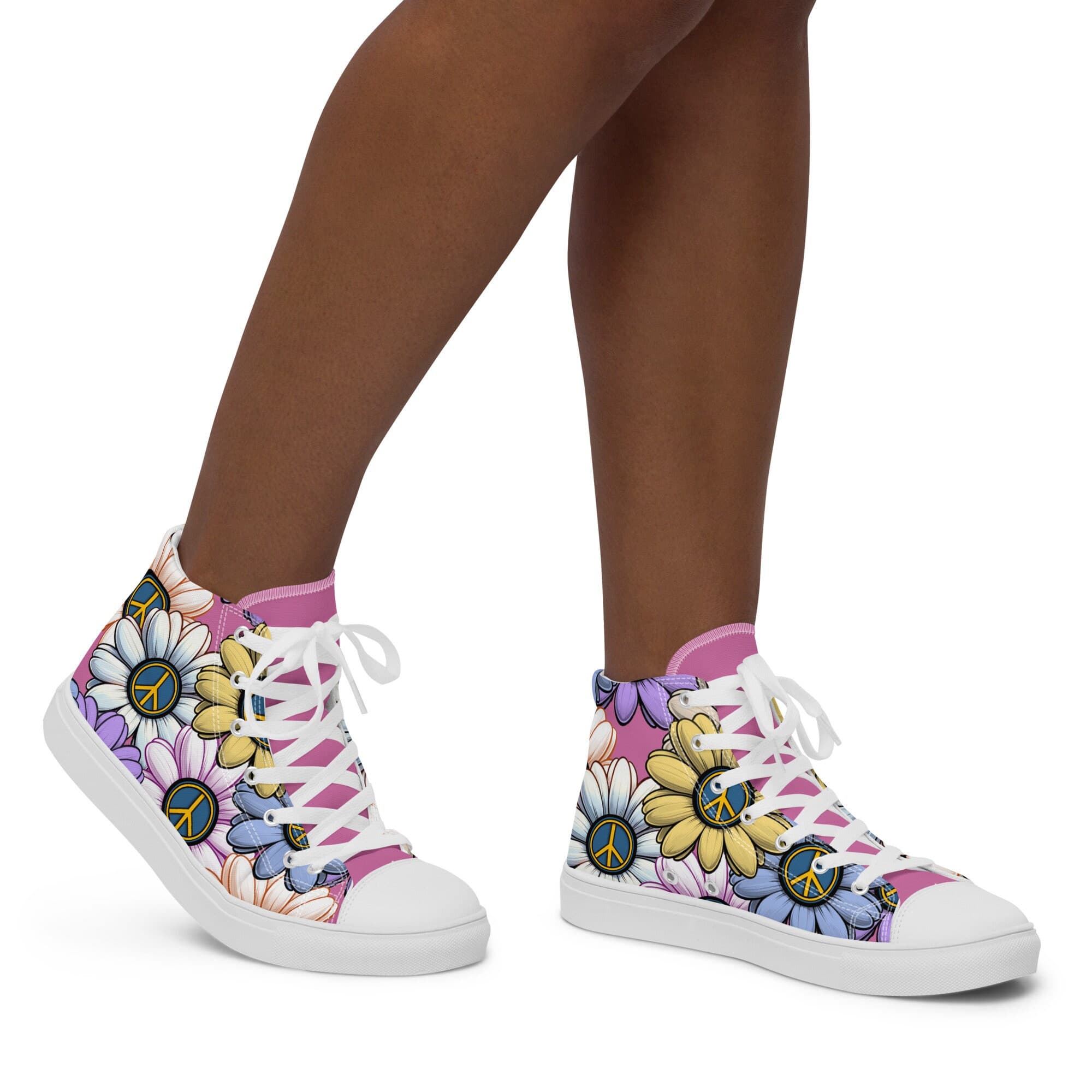 AC-Carvers™ -Pink- VW Colored Flowers - Women’s high top canvas shoes