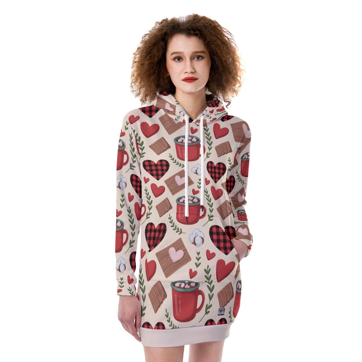 Cozy Valentine Hoodie Dress | Hot Cocoa & Plaid Hearts Tunic | Women's Winter Comfort