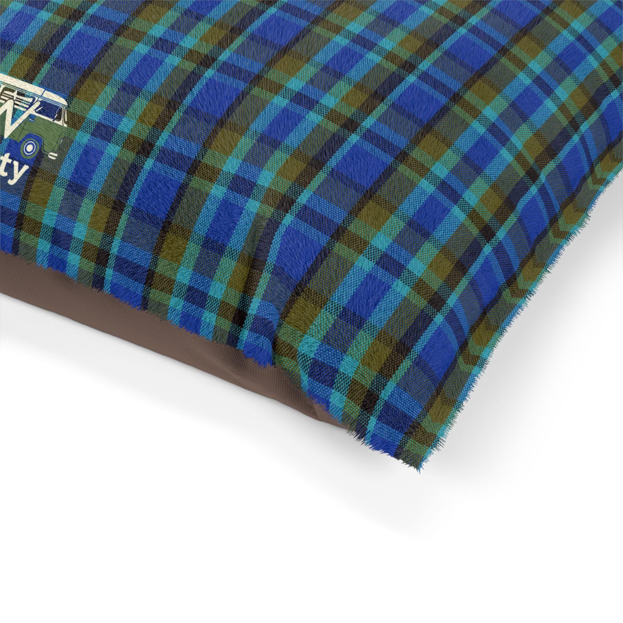 Blue Plaid VW Westfalia Inspired Dog Bed, Retro Pet Cushion