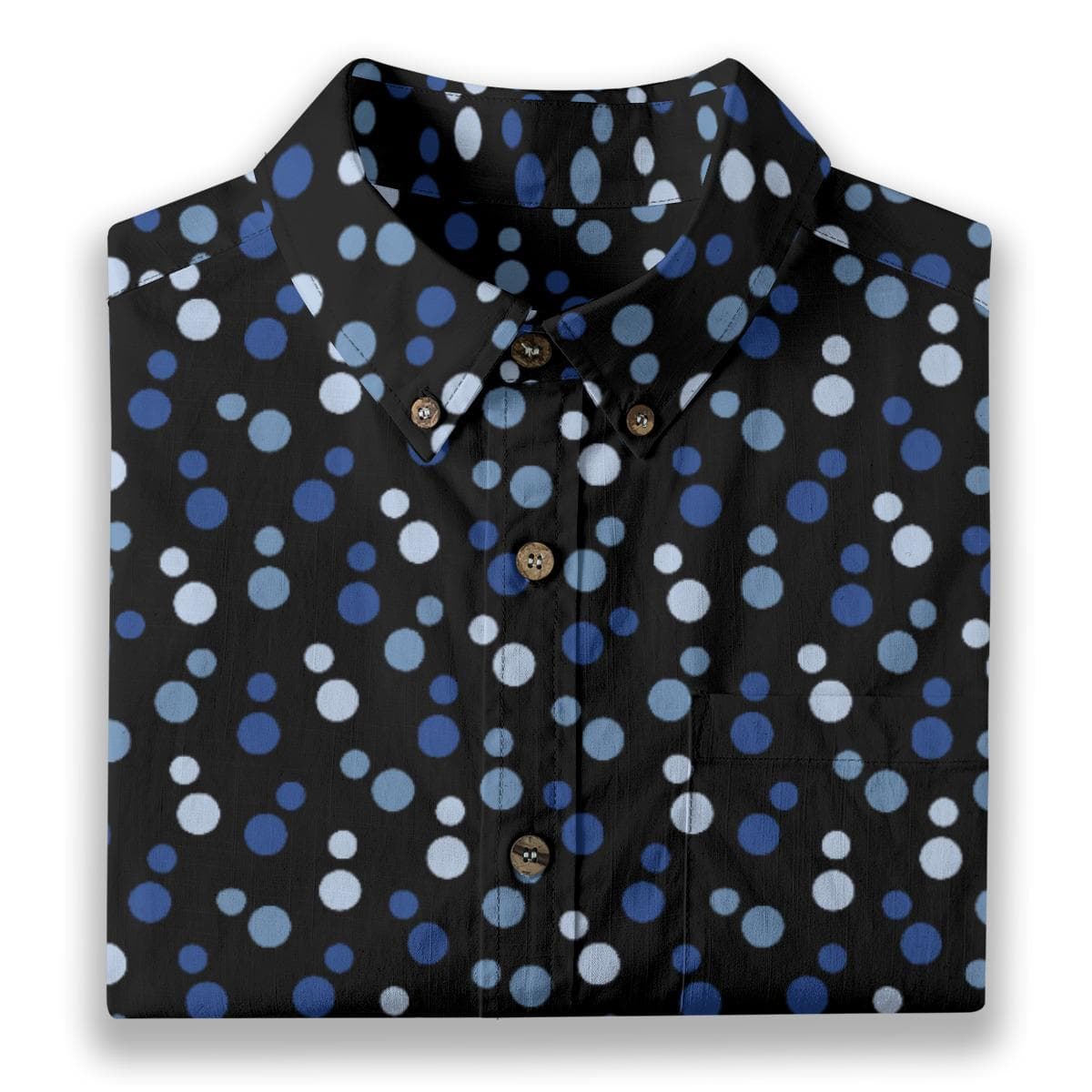 Men's Blue Polka Dot Cotton Slub Shirt | Short Sleeve Button-Down